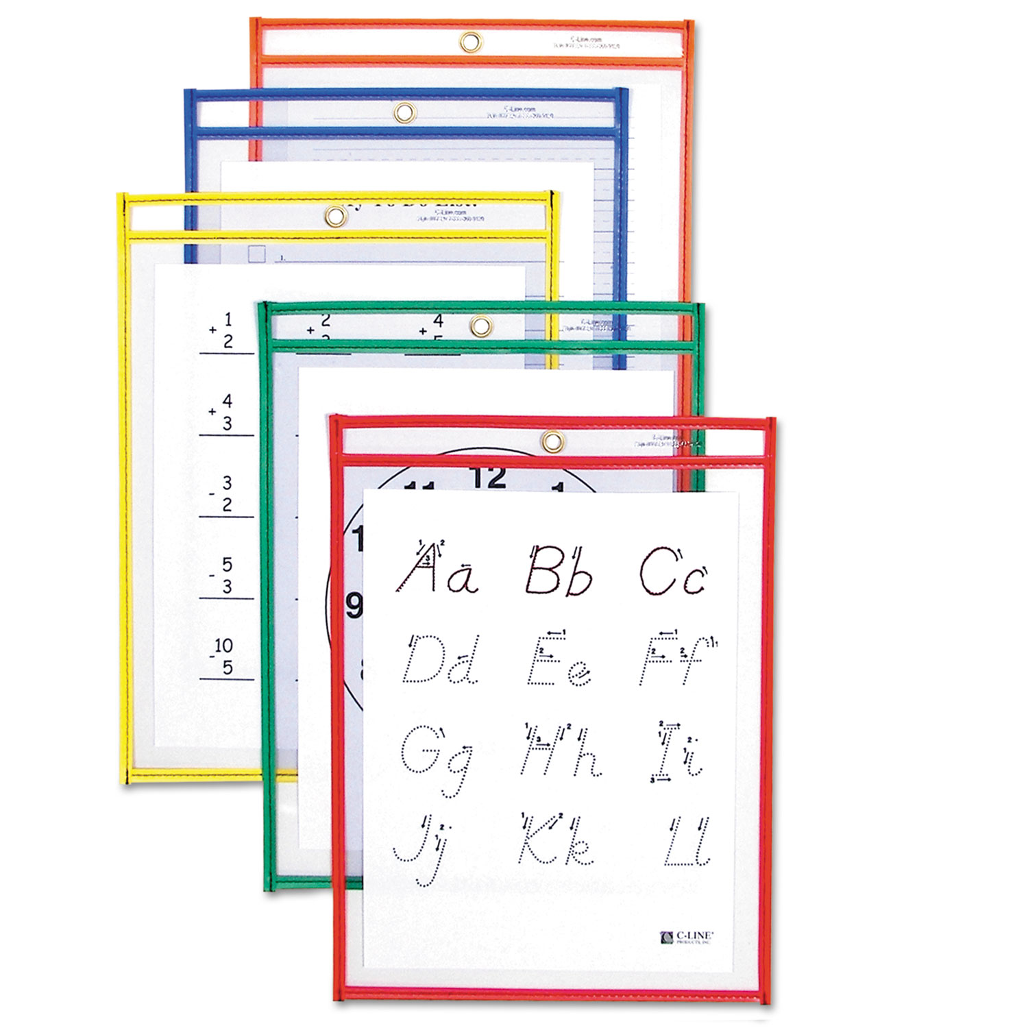  C-Line 40610 Reusable Dry Erase Pockets, 9 x 12, Assorted Primary Colors, 10/Pack (CLI40610) 