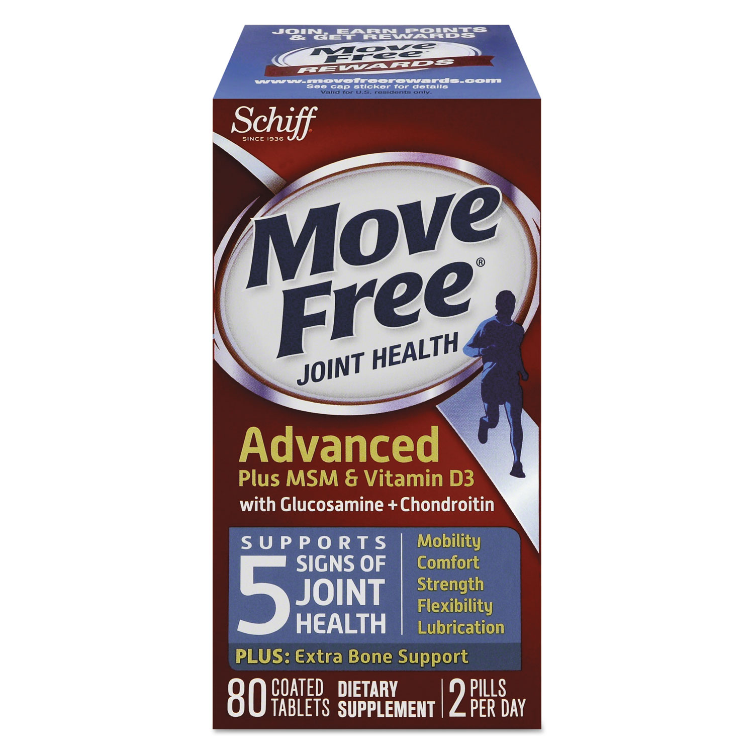  Move Free 20525-97007 Move Free Advanced Plus MSM & Vitamin D3 Joint Health Tablet, 80 Count, 12/Ctn (MOV97007CT) 