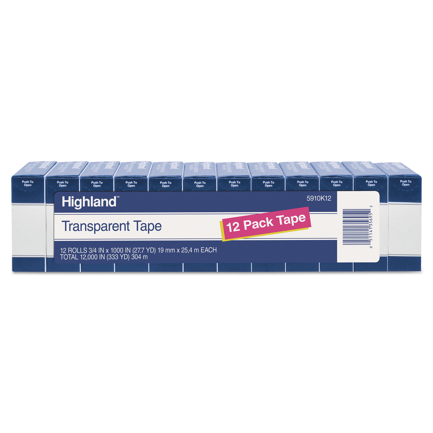  Highland 5910K12 Transparent Tape, 1 Core, 0.75 x 83.33 ft, Clear, 12/Pack (MMM5910K12) 