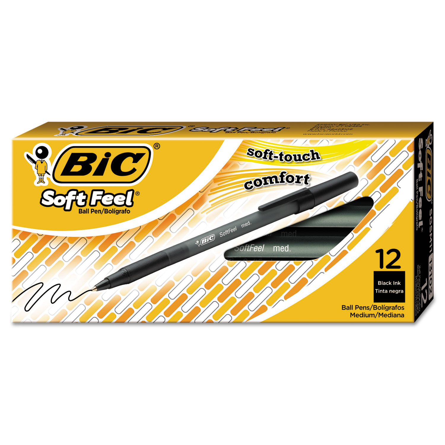  BIC SGSM11 BLK Soft Feel Stick Ballpoint Pen, Medium 1mm, Black Ink/Barrel, Dozen (BICSGSM11BK) 