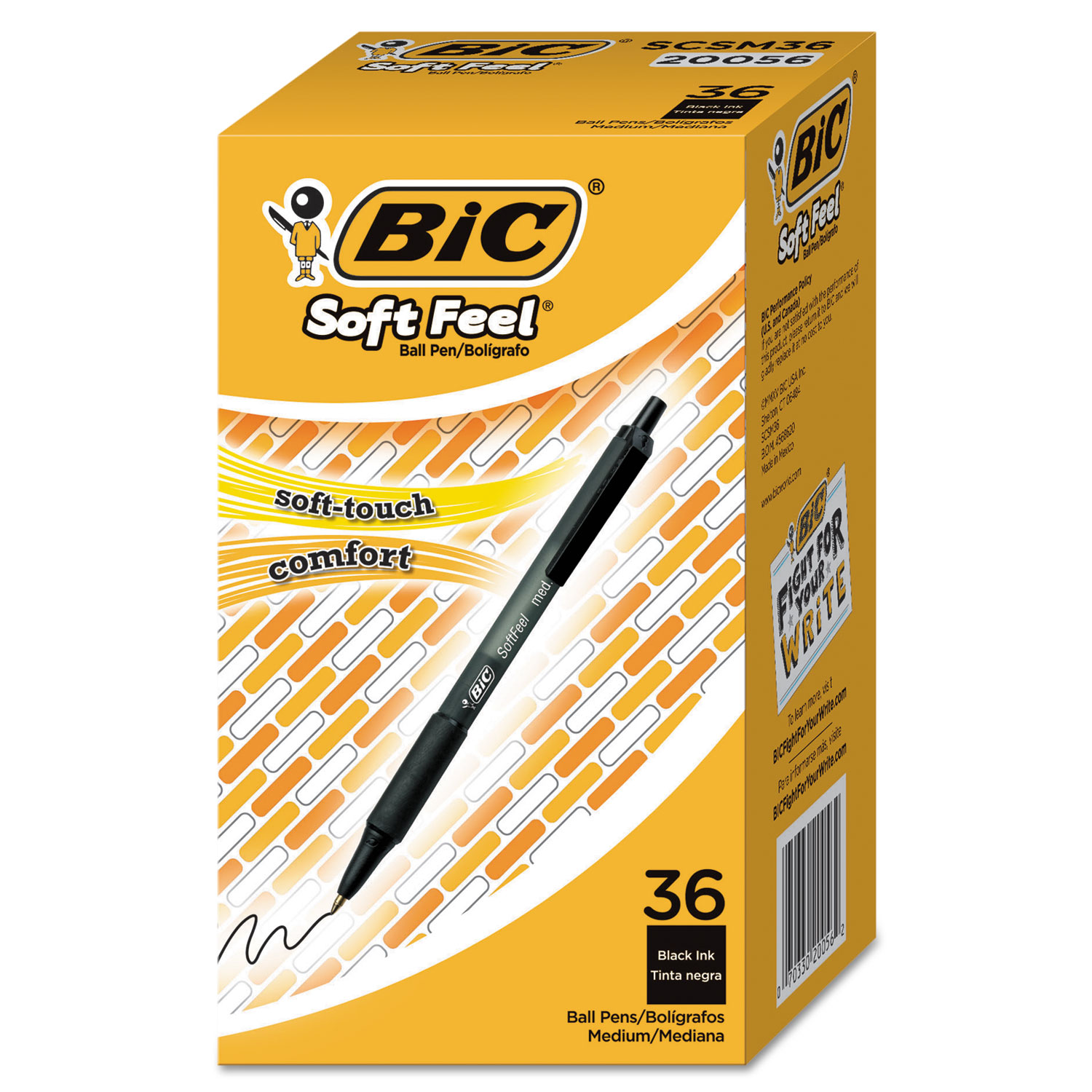  BIC SCSM361-BK Soft Feel Retractable Ballpoint Pen, Medium 1mm, Black Ink/Barrel, 36/Pack (BICSCSM361BK) 