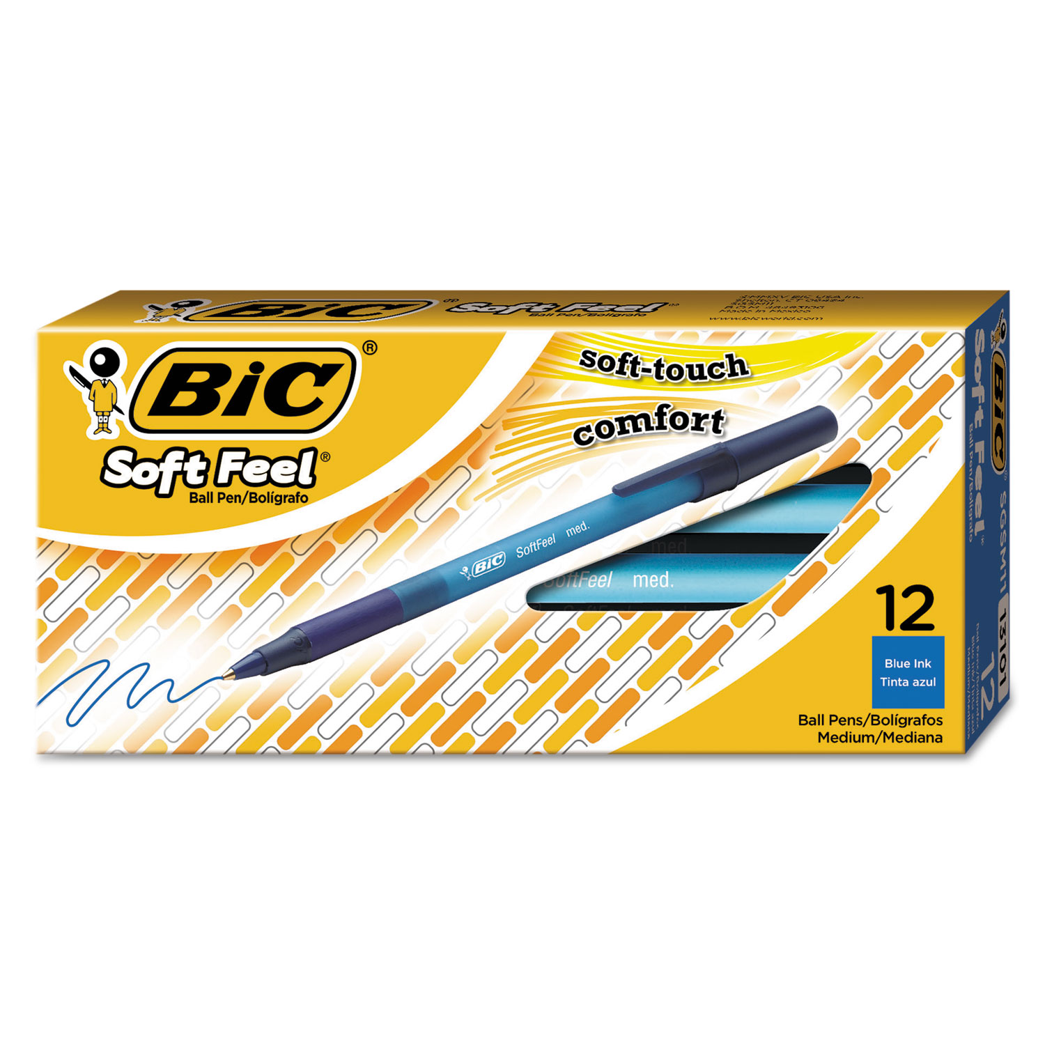  BIC SGSM11 BLU Soft Feel Stick Ballpoint Pen, Medium 1mm, Blue Ink/Barrel, Dozen (BICSGSM11BE) 