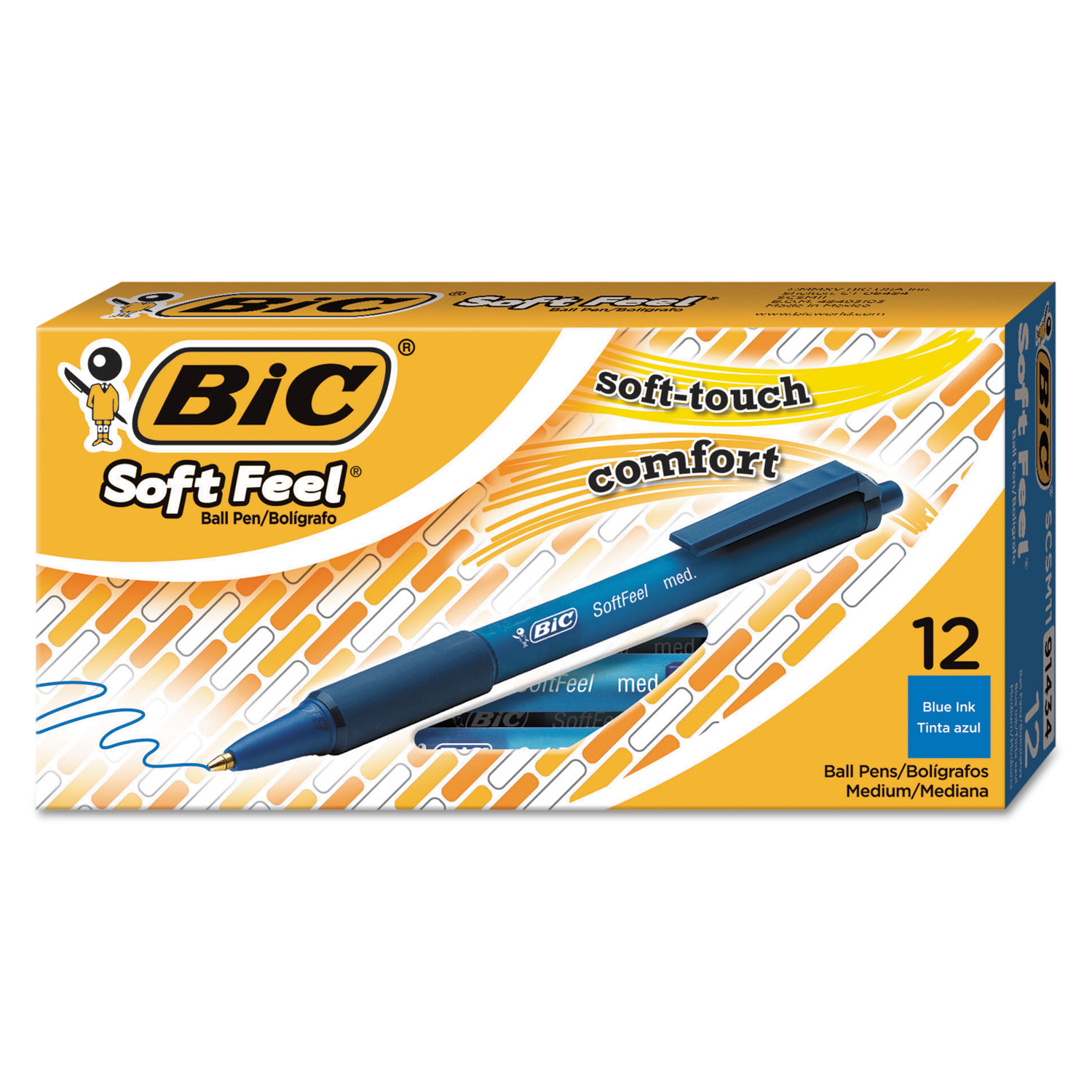 BIC SCSM11 BLU Soft Feel Retractable Ballpoint Pen, Medium 1mm, Blue Ink/Barrel, Dozen (BICSCSM11BE) 