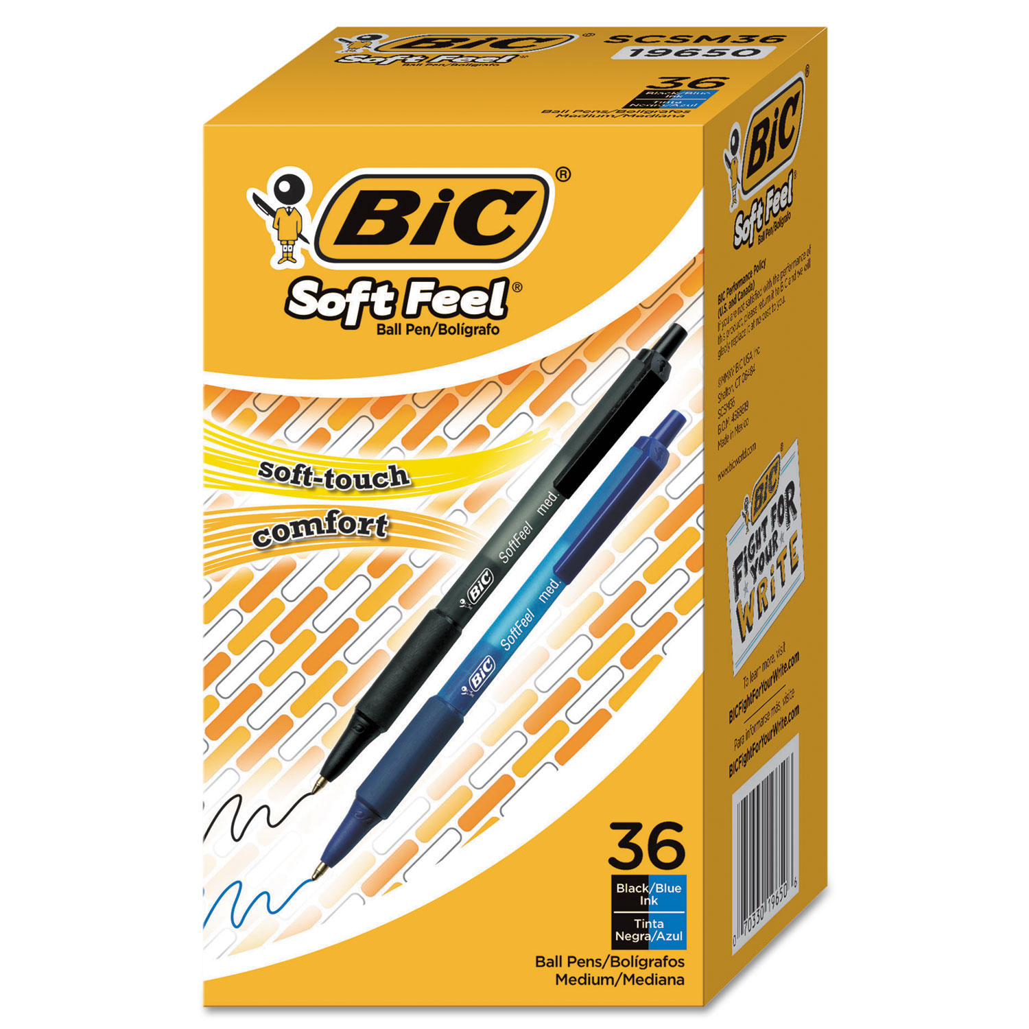 BIC SCSM361-AST Soft Feel Retractable Ballpoint Pen, 1mm, Assorted Ink/Barrel, 36/Pack (BICSCSM361AST) 