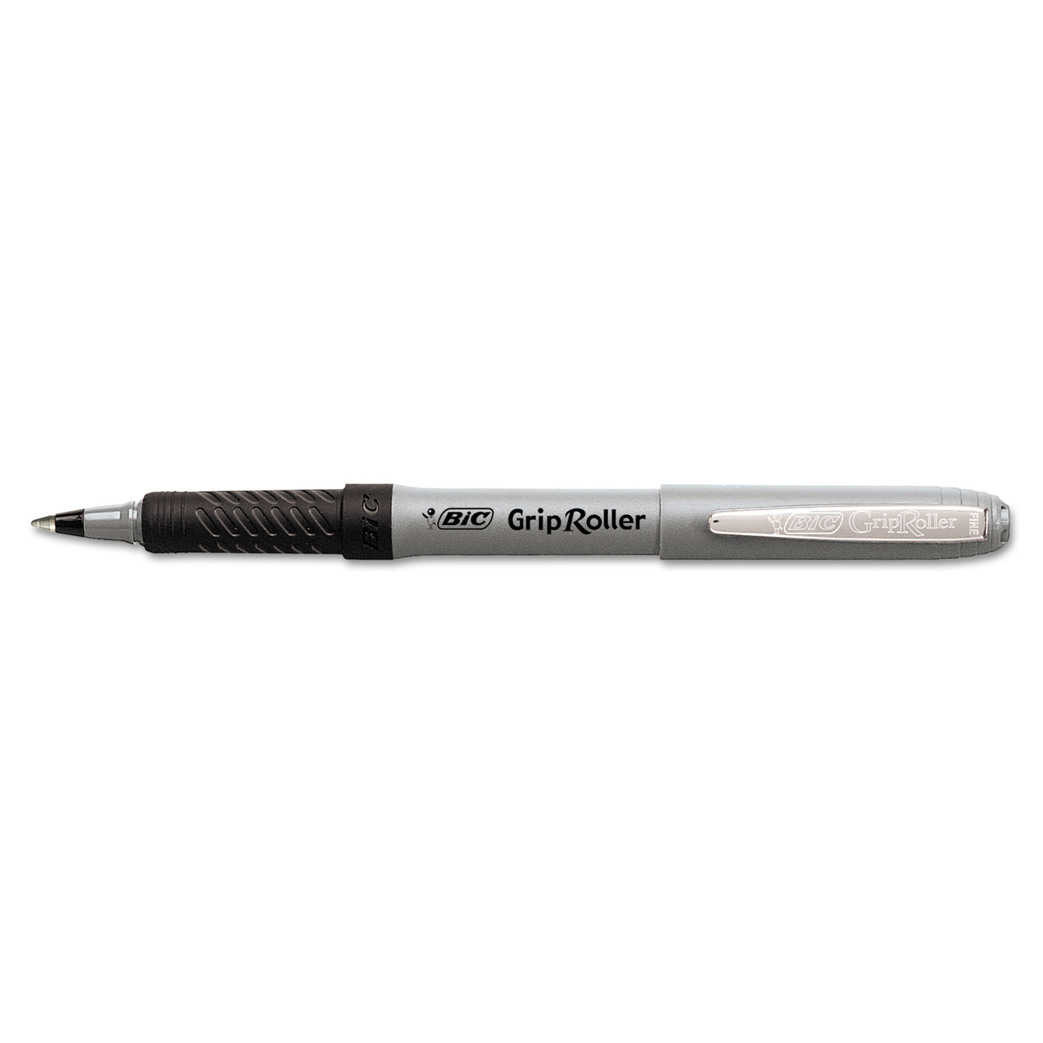  BIC GRE11 BLK Roller Glide Roller Ball Pen, Fine 0.7mm, Black Ink, Gray Barrel, Dozen (BICGRE11BK) 