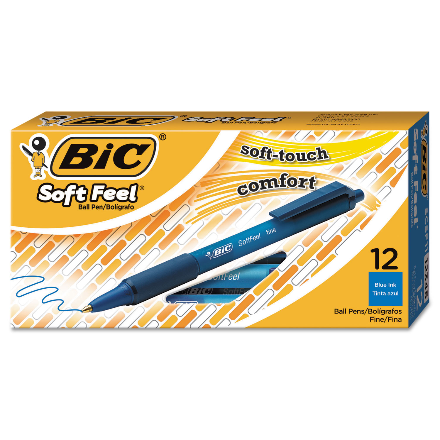  BIC SCSF11 BLU Soft Feel Retractable Ballpoint Pen, Fine 0.8mm, Blue Ink/Barrel, Dozen (BICSCSF11BE) 