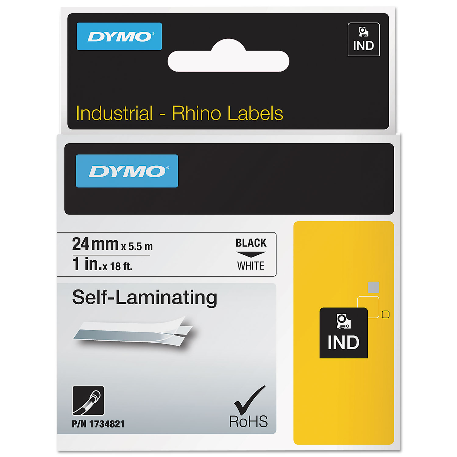  DYMO 1734821 Industrial Self-Laminating Labels, 1 x 18 ft, White (DYM1734821) 