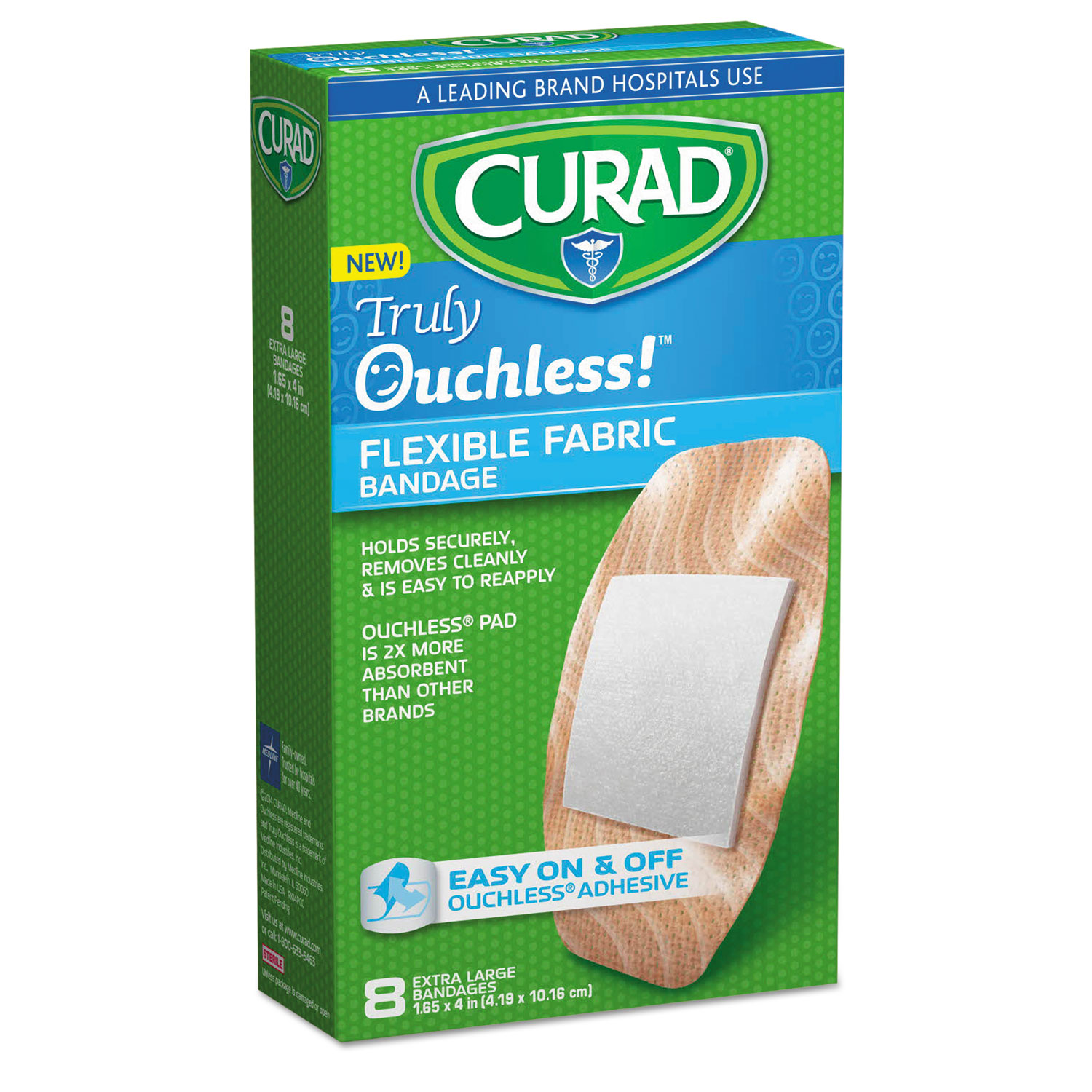  Curad CUR5003 Ouchless Flex Fabric Bandages, 1.65 x 4, 8/Box (MIICUR5003V1) 