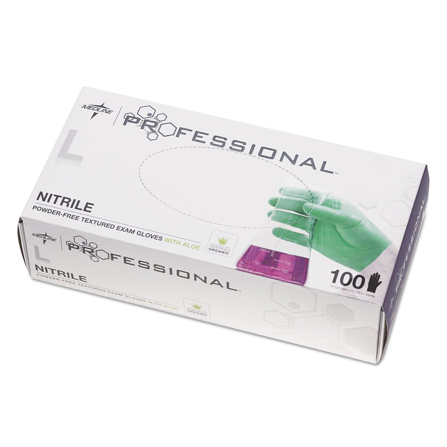  Medline PRO31763 Professional Nitrile Exam Gloves with Aloe, Large, Green, 100/Box (MIIPRO31763) 