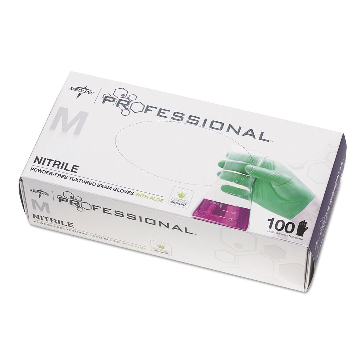  Medline PRO31762 Professional Nitrile Exam Gloves with Aloe, Medium, Green, 100/Box (MIIPRO31762) 