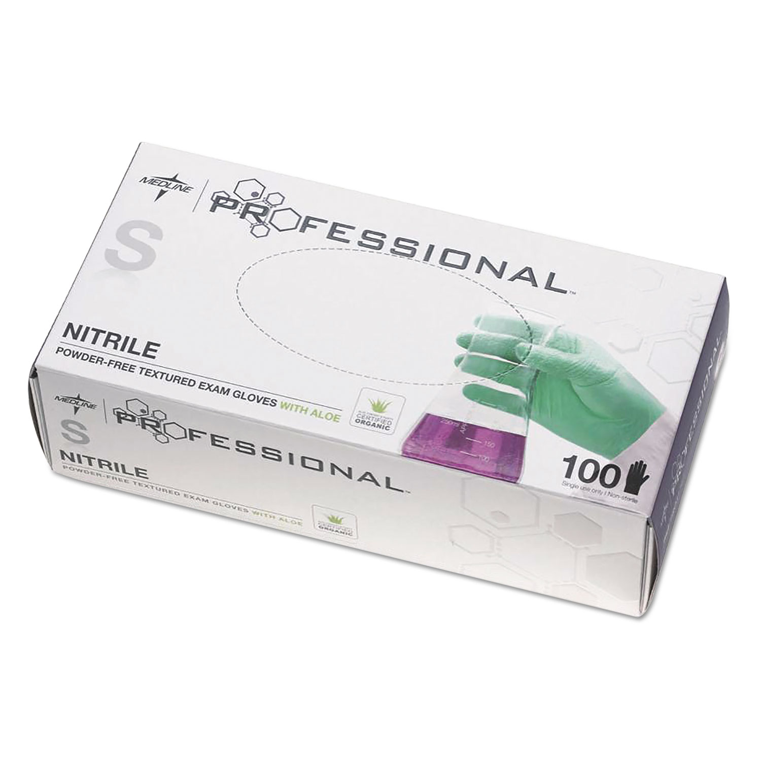  Medline PRO31761 Professional Nitrile Exam Gloves with Aloe, Small, Green, 100/Box (MIIPRO31761) 