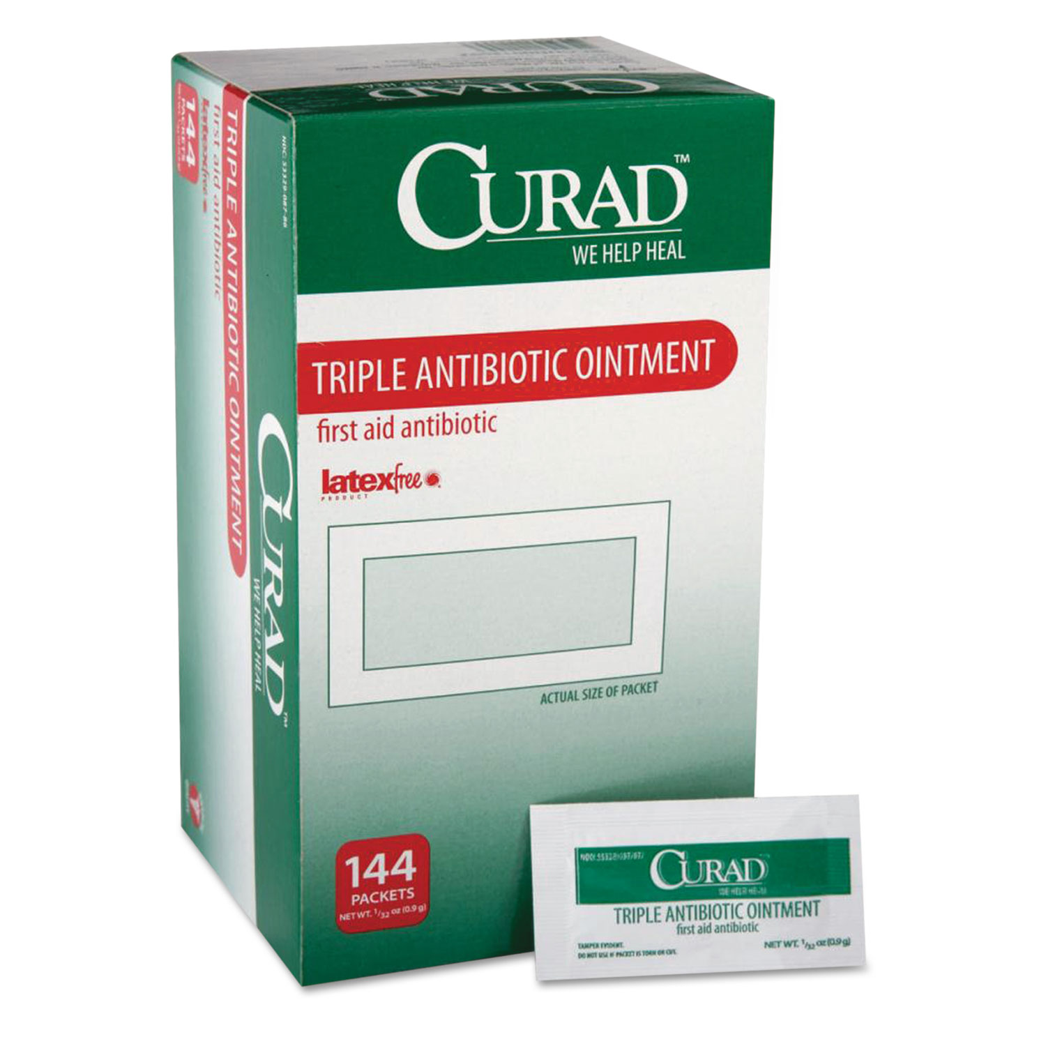  Curad CUR001209 Triple Antibiotic Ointment, 0.9 g Foil Packet, 144/Box (MIICUR001209) 