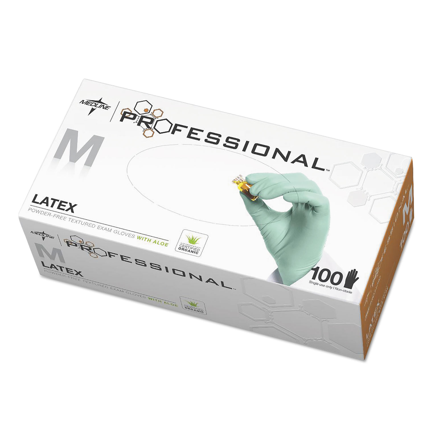 Medline PRO31792 Professional Latex Exam Gloves with Aloe, Medium, Green, 100/Box (MIIPRO31792) 