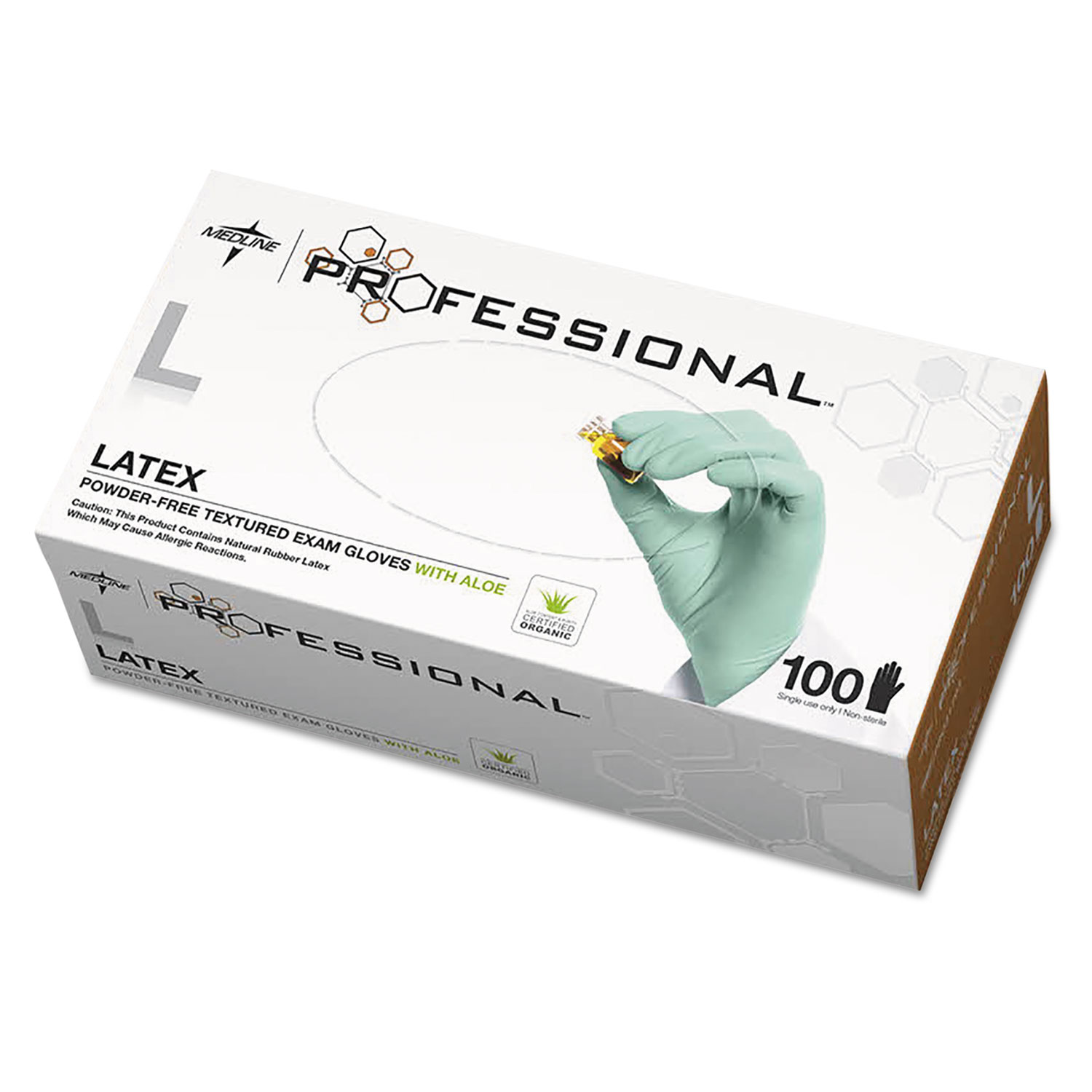  Medline PRO31793 Professional Latex Exam Gloves with Aloe, Large, Green, 100/Box (MIIPRO31793) 