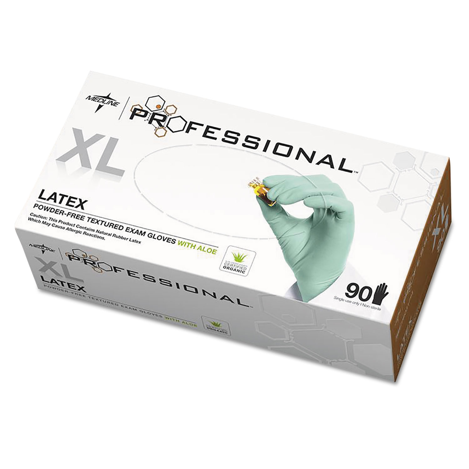  Medline PRO31794 Professional Latex Exam Gloves with Aloe, X-Large, Green, 90/Box (MIIPRO31794) 