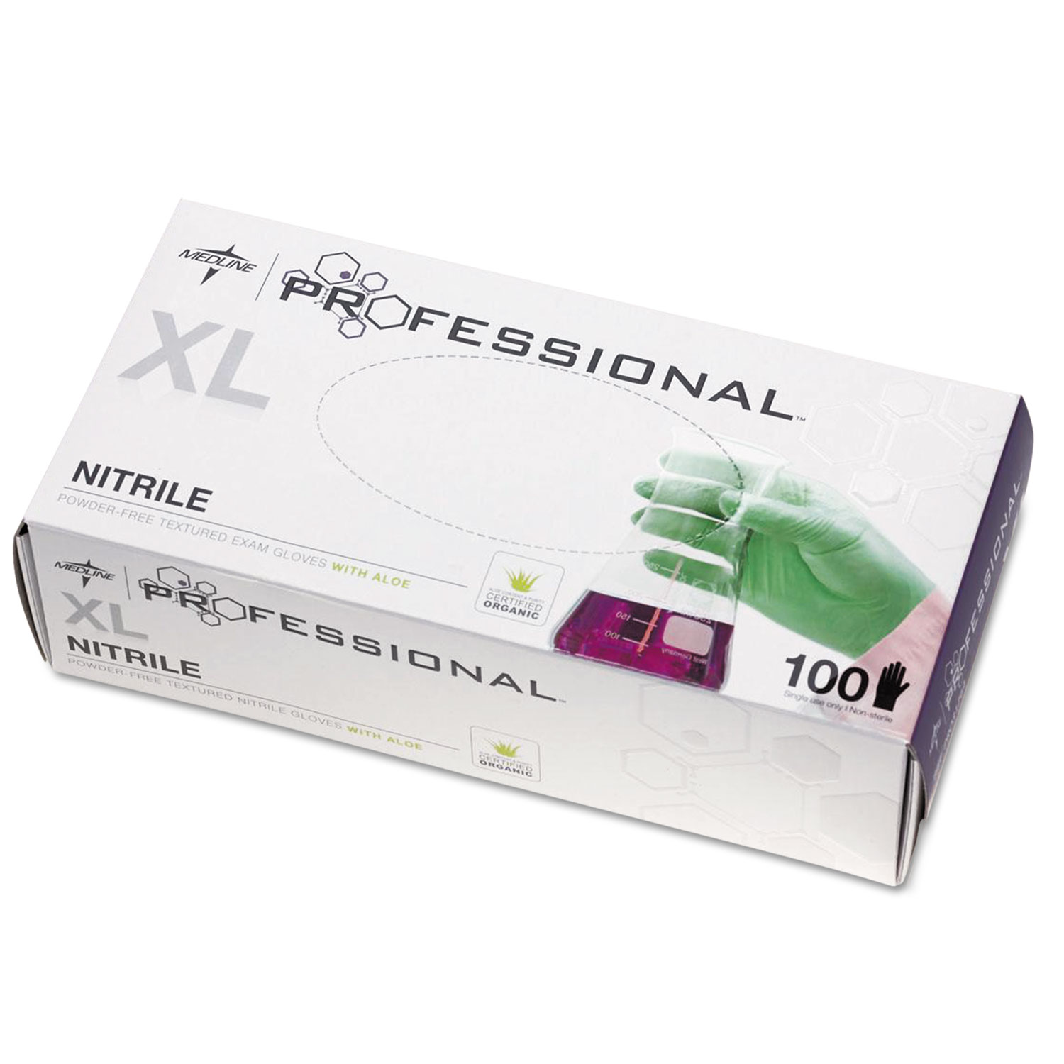  Medline PRO31764 Professional Nitrile Exam Gloves with Aloe, X-Large, Green, 100/Box (MIIPRO31764) 
