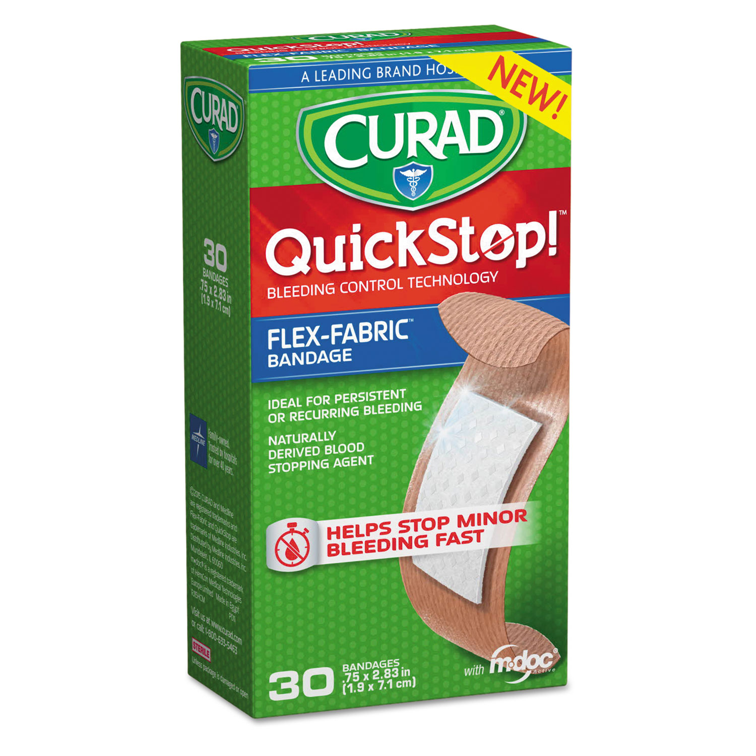 QuickStop Flex Fabric Bandages, 3/4 x 2.83, 30/Box