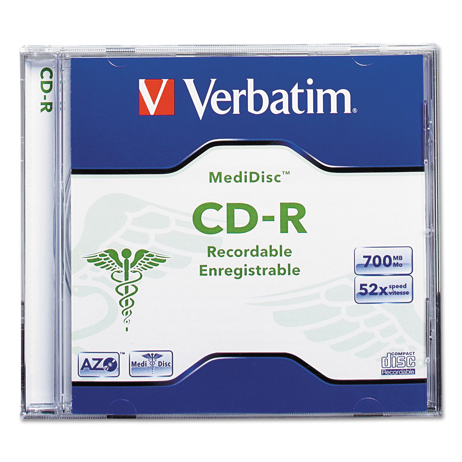  Verbatim 94736 MediDisc CD-R, 700MB, 52X, Thermal Printable Branded Surface, 1/PK Jewel Case (VER94736) 