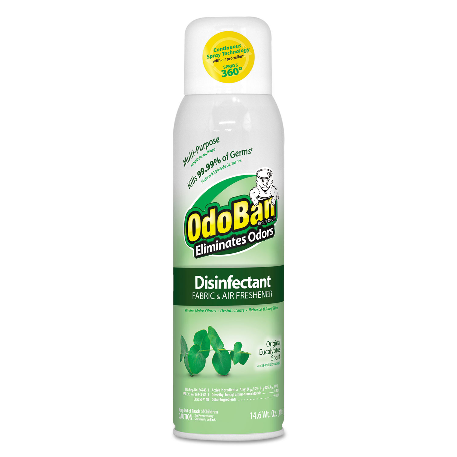 Disinfectant/Fabric & Air Freshener 360 Spray, Eucalyptus, 14 oz Can, 12/Ctn
