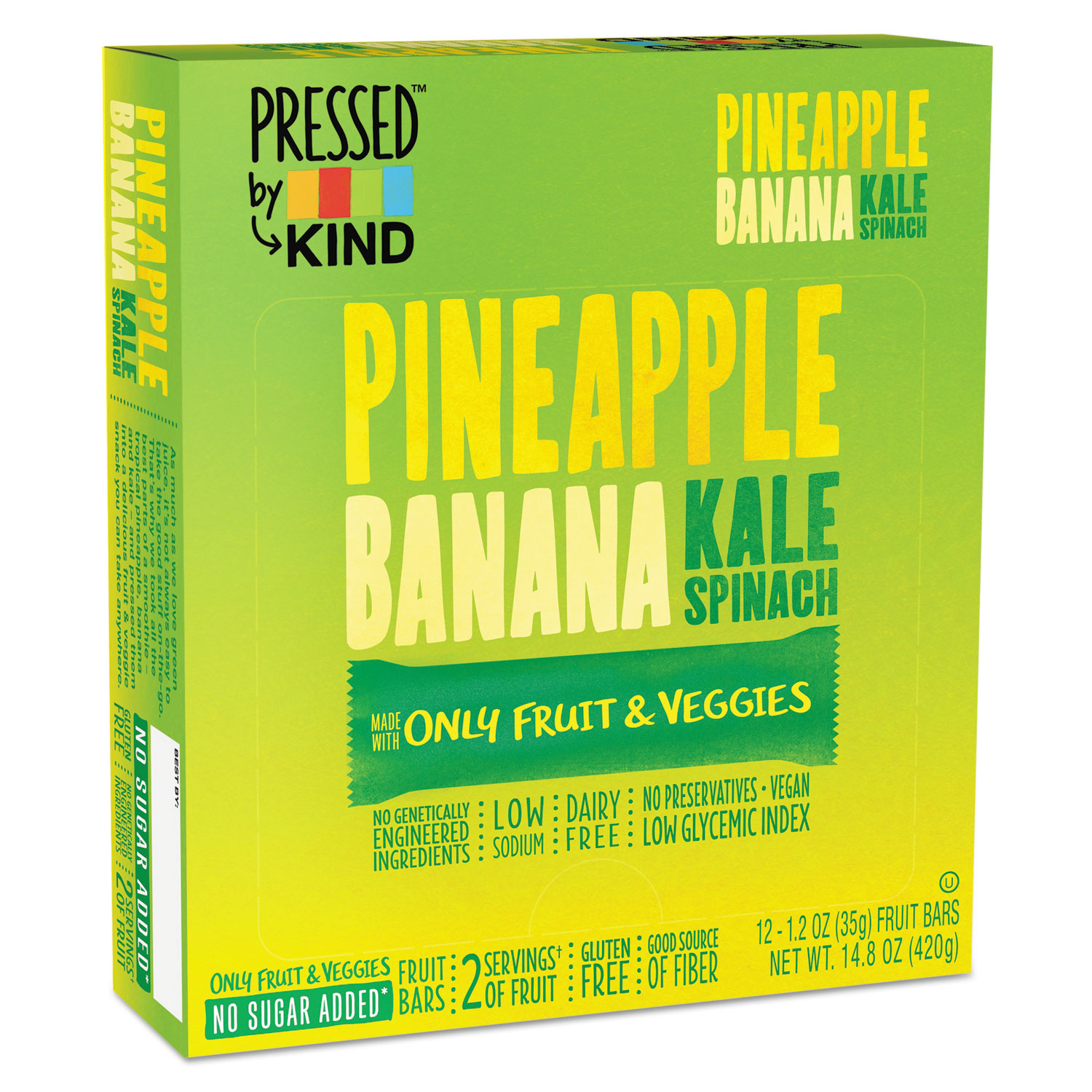  KIND 24065 Pressed by KIND Bars, Pineapple Banana Kale Spinach, 1.2 oz Bar, 12/Box (KND24065) 