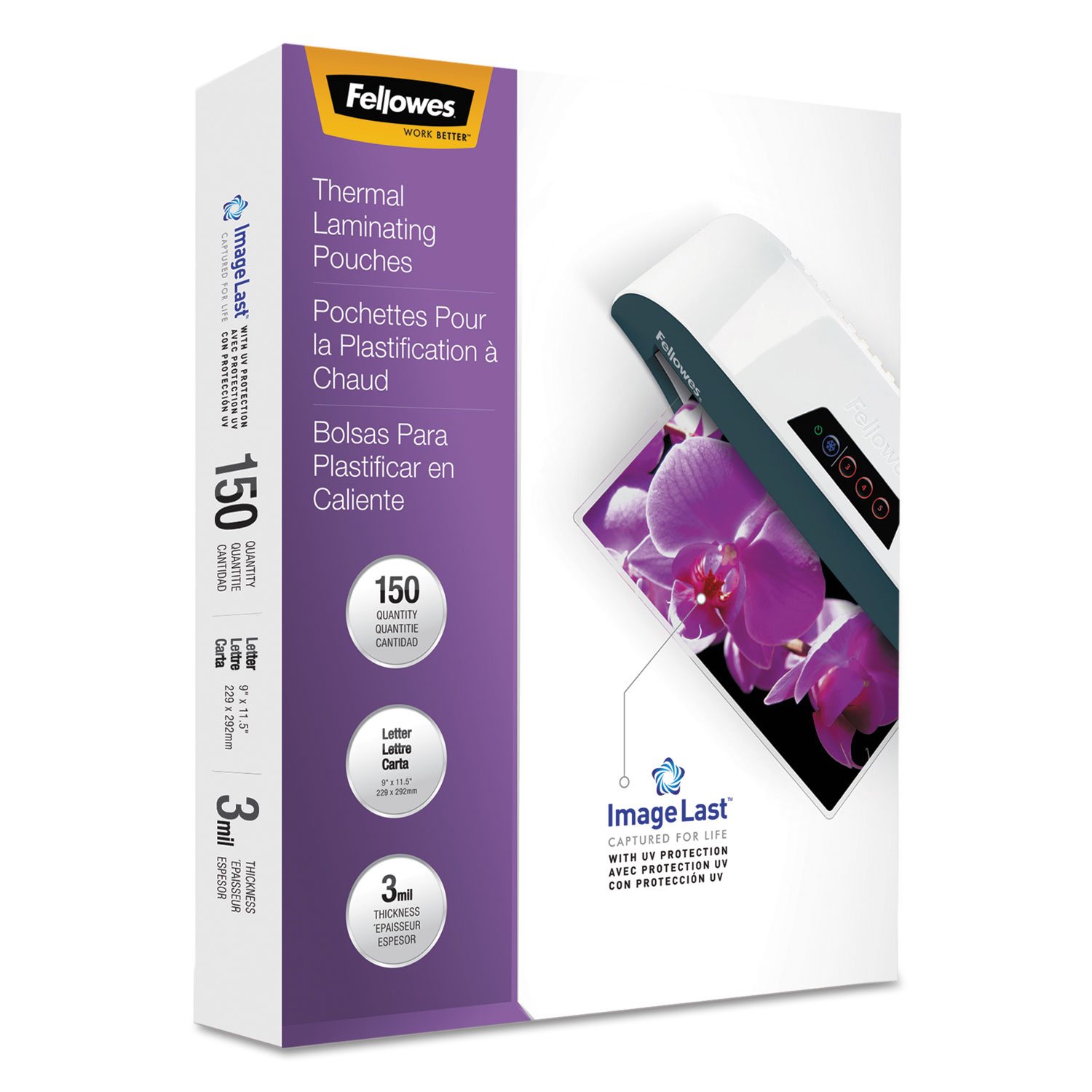  Fellowes 5200509 ImageLast Laminating Pouches with UV Protection, 3 mil, 9 x 11.5, Clear, 150/Pack (FEL5200509) 