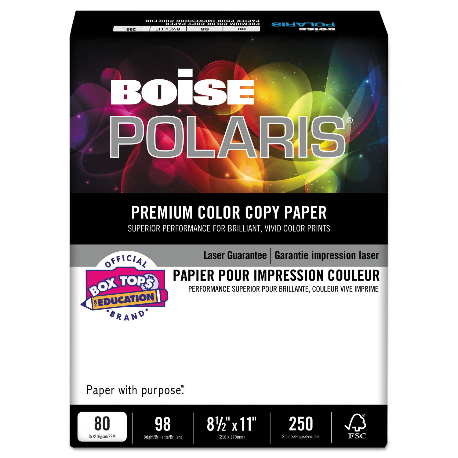 POLARIS Premium Color Copy Paper, 98 Bright, 80lb, 8.5 x 11, White, 250/Pack