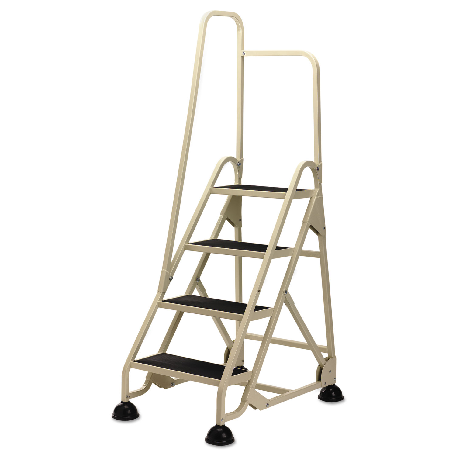 Four-Step Stop-Step Folding Aluminum Ladder w/Right Handrail, 66 1/4