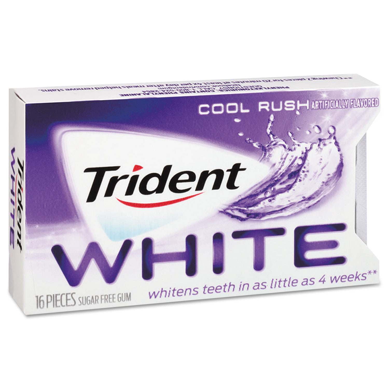  Trident 00 12546 67638 00 White Sugarless Gum, Cool Rush Flavor, 16-Pieces/Pack, 9 Packs/Box (CDB6763800) 