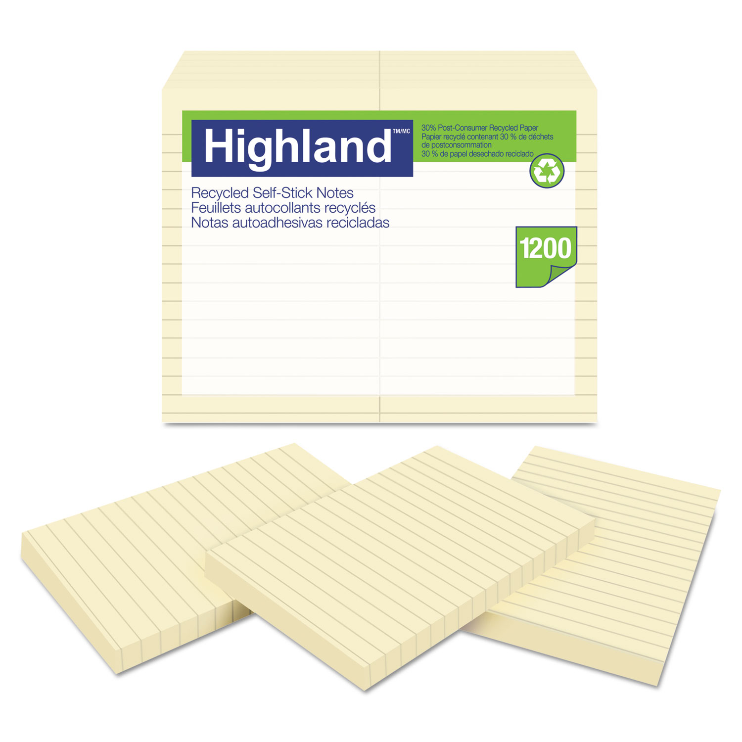  Highland 6609RP Recycled Self Stick Notes, 4 x 6, Yellow, 100 Sheets/Pad, 12 Pads/Pack (MMM6609RP) 