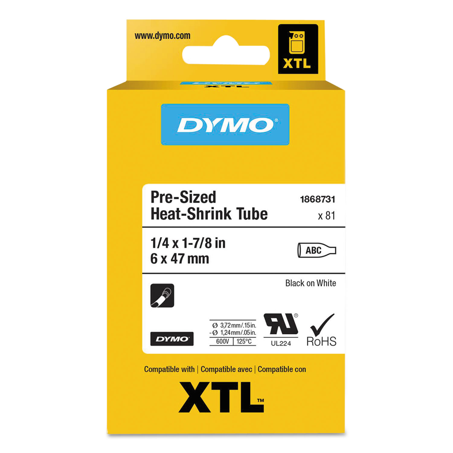 XTL Pre-Sized Labels, 1/4 x 1 7/8, White/Black Print, 81/Cartridge
