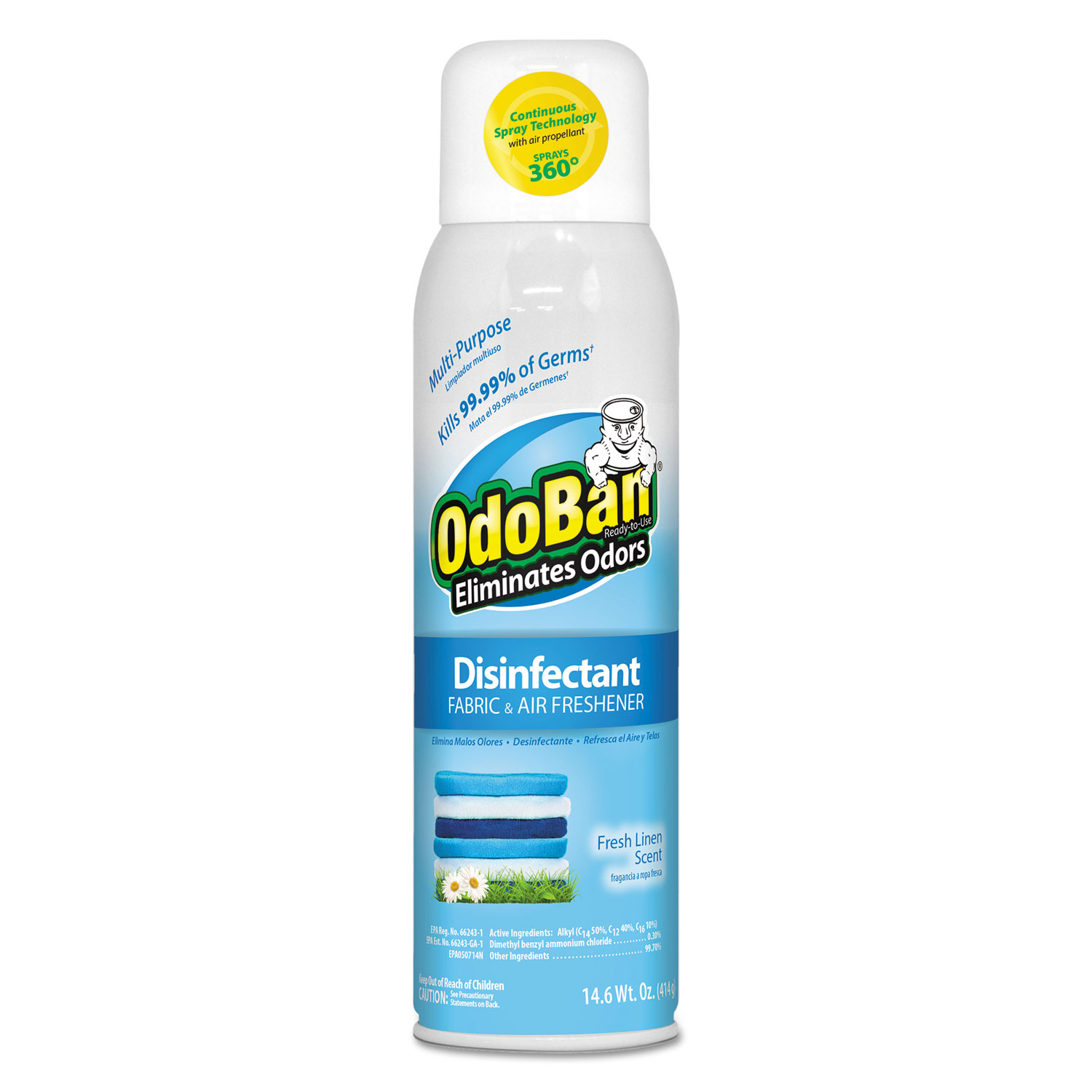  OdoBan 910701-14A Ready-To-Use Disinfectant Fabric & Air Freshener 360 Spray, Fresh Linen, 14 oz Can (ODO91070114AEA) 