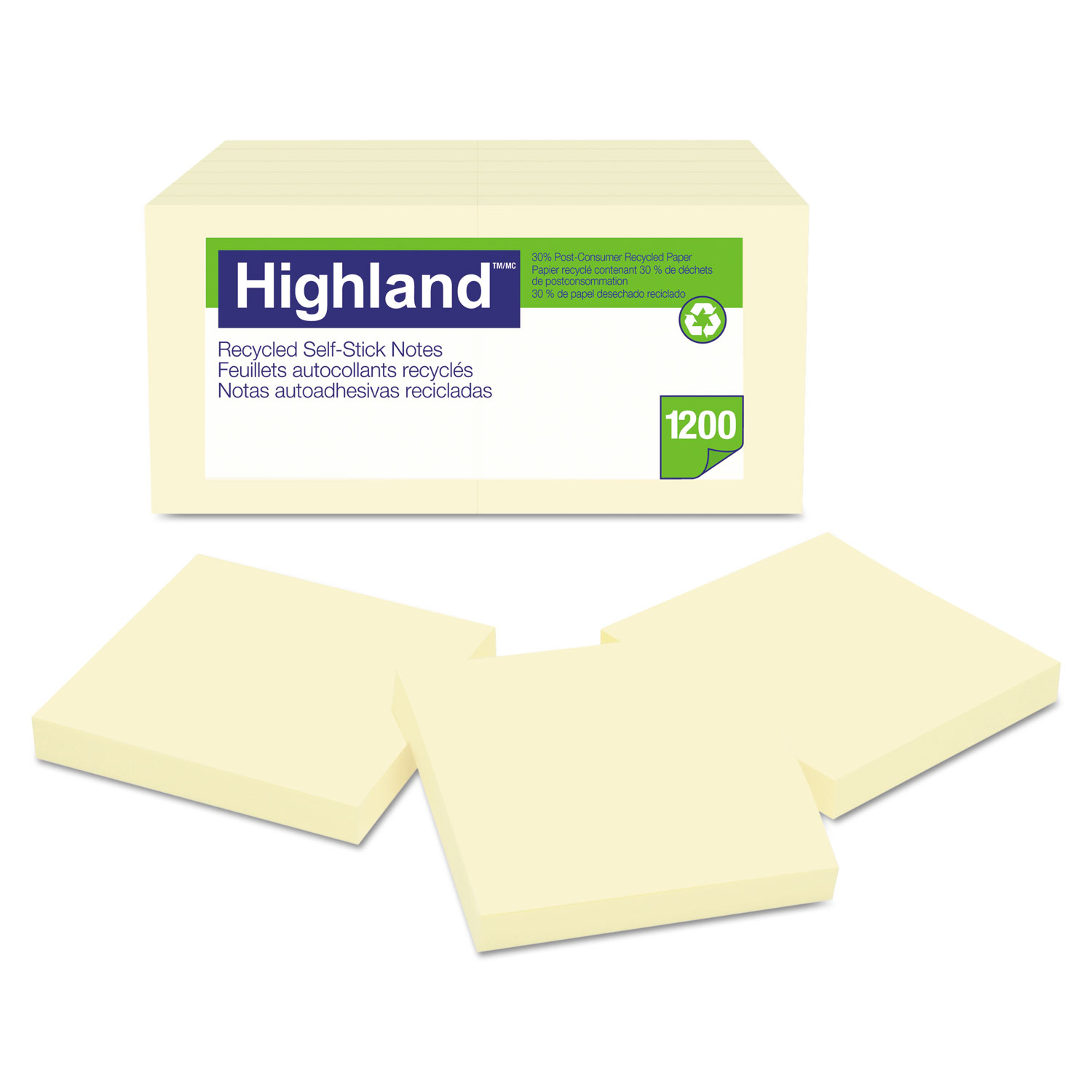  Highland 6549RP Recycled Self Stick Notes, 3 x 3, Yellow, 100 Sheets/Pad, 12 Pads/Pack (MMM6549RP) 