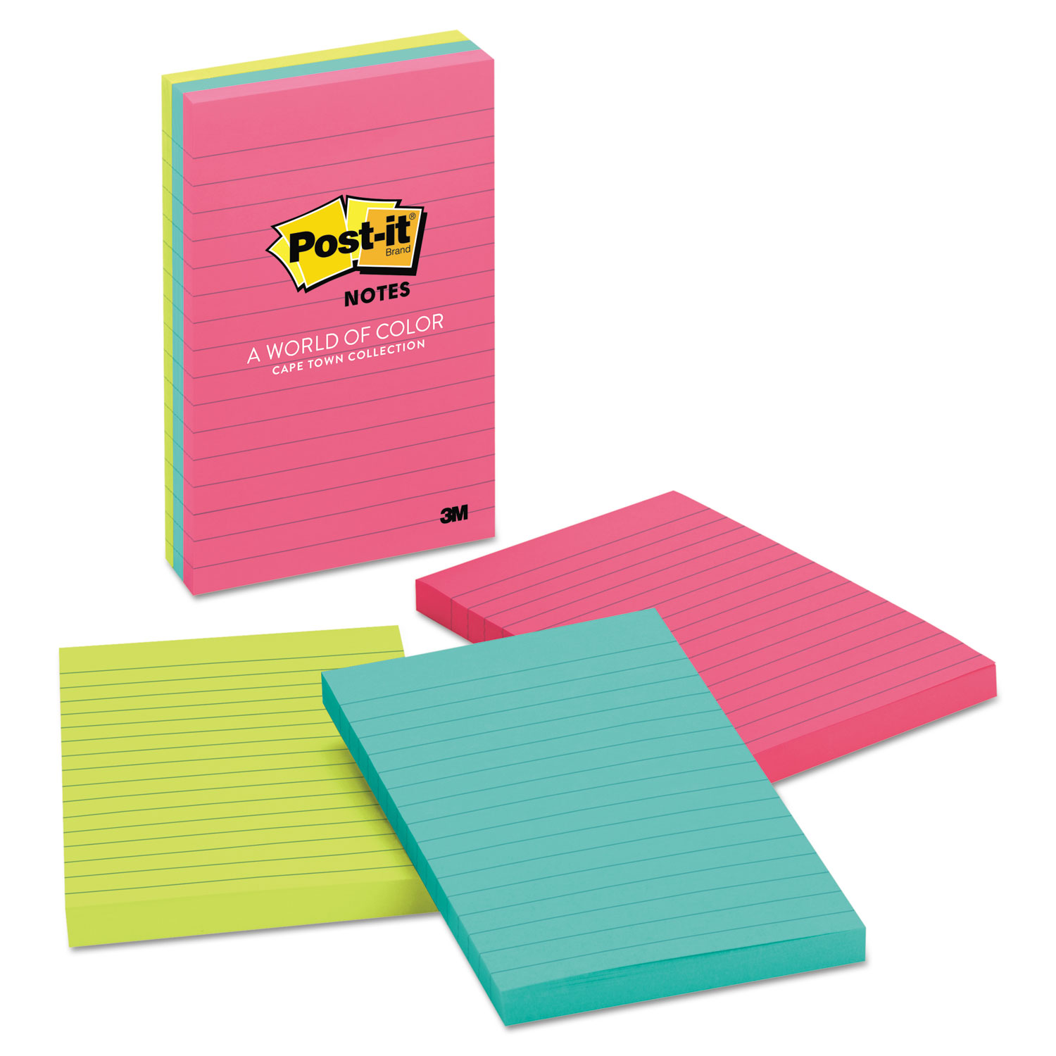  Post-it Notes 660-3AN Original Pads in Cape Town Colors, Lined, 4 x 6, 100-Sheet, 3/Pack (MMM6603AN) 