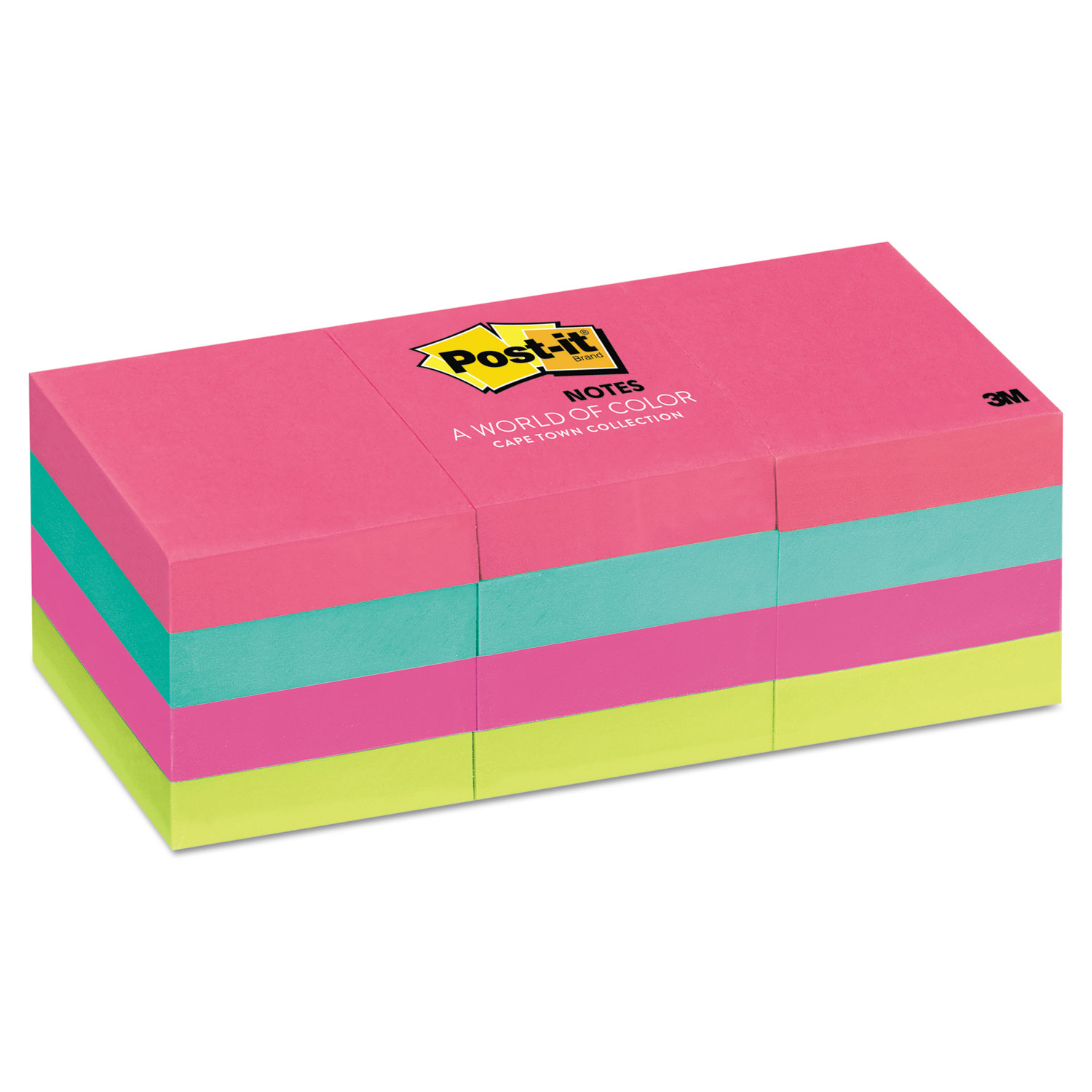  Post-it Notes 653AN Original Pads in Cape Town Colors, 1 3/8 x 1 7/8, 100-Sheet, 12/Pack (MMM653AN) 