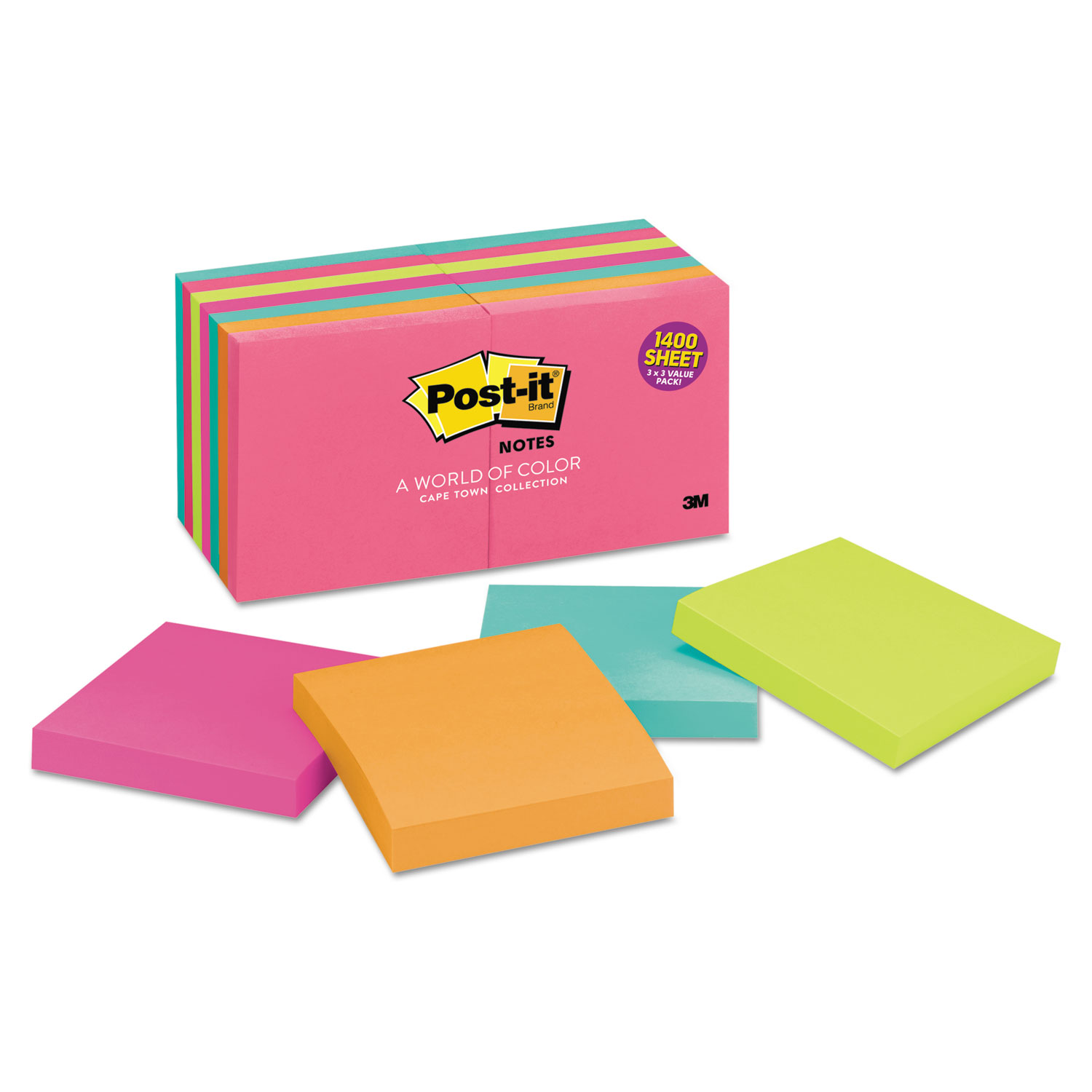  Post-it Notes 654-14AN Original Pads in Cape Town Colors, 3 x 3, 100-Sheet, 14/Pack (MMM65414AN) 