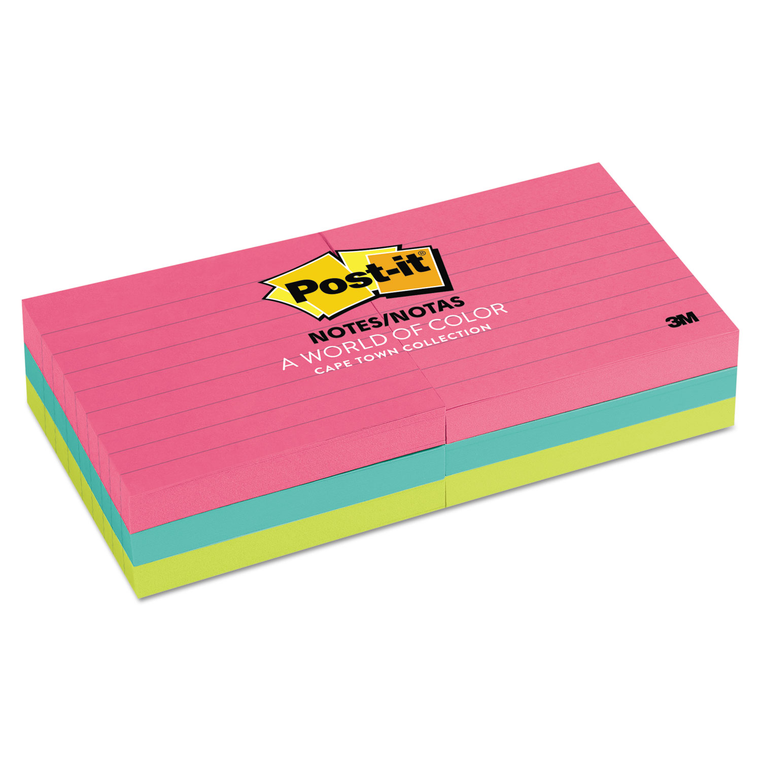  Post-it Notes 630-6AN Original Pads in Cape Town Colors, 3 x 3, Lined, 100-Sheet, 6/Pack (MMM6306AN) 