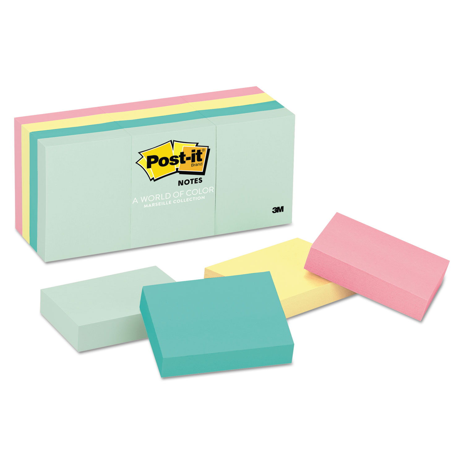  Post-it Notes 653-AST Original Pads in Marseille Colors, 1 3/8 x 1 7/8, 100-Sheet, 12/Pack (MMM653AST) 