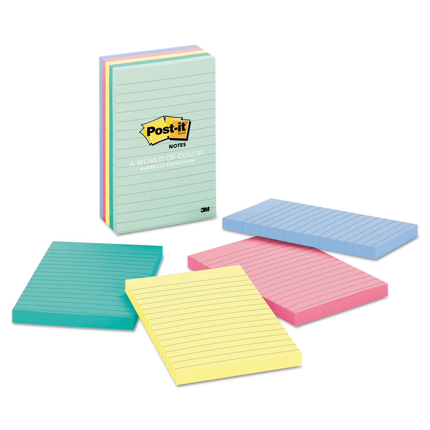 Original Pads in Marseille Colors, Lined, 4 x 6, 100-Sheet, 5/Pack