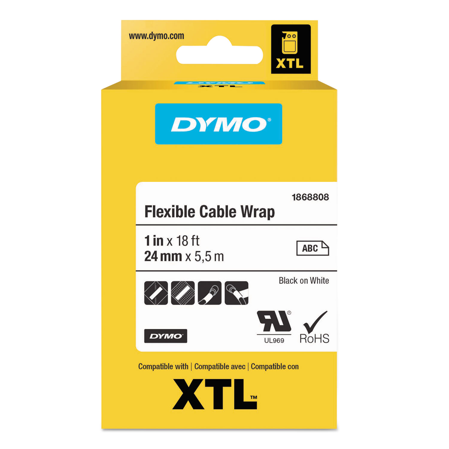 XTL Flexible Cable Wrap Labels, 1 x 18 ft., White/Black Print