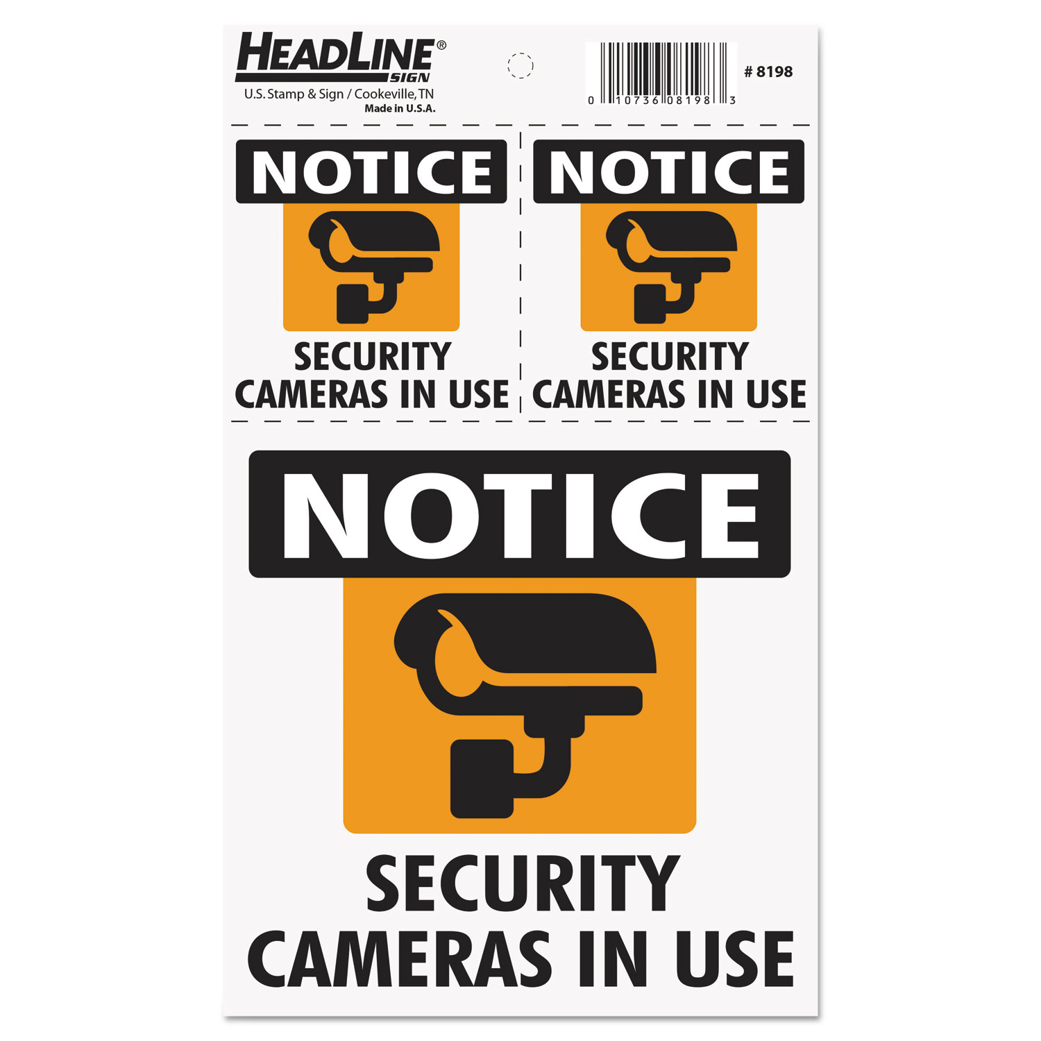 Self-Stick Security Camera Combo Decal, Security Cameras in Use, 2-3 x 3/1-6 x 6