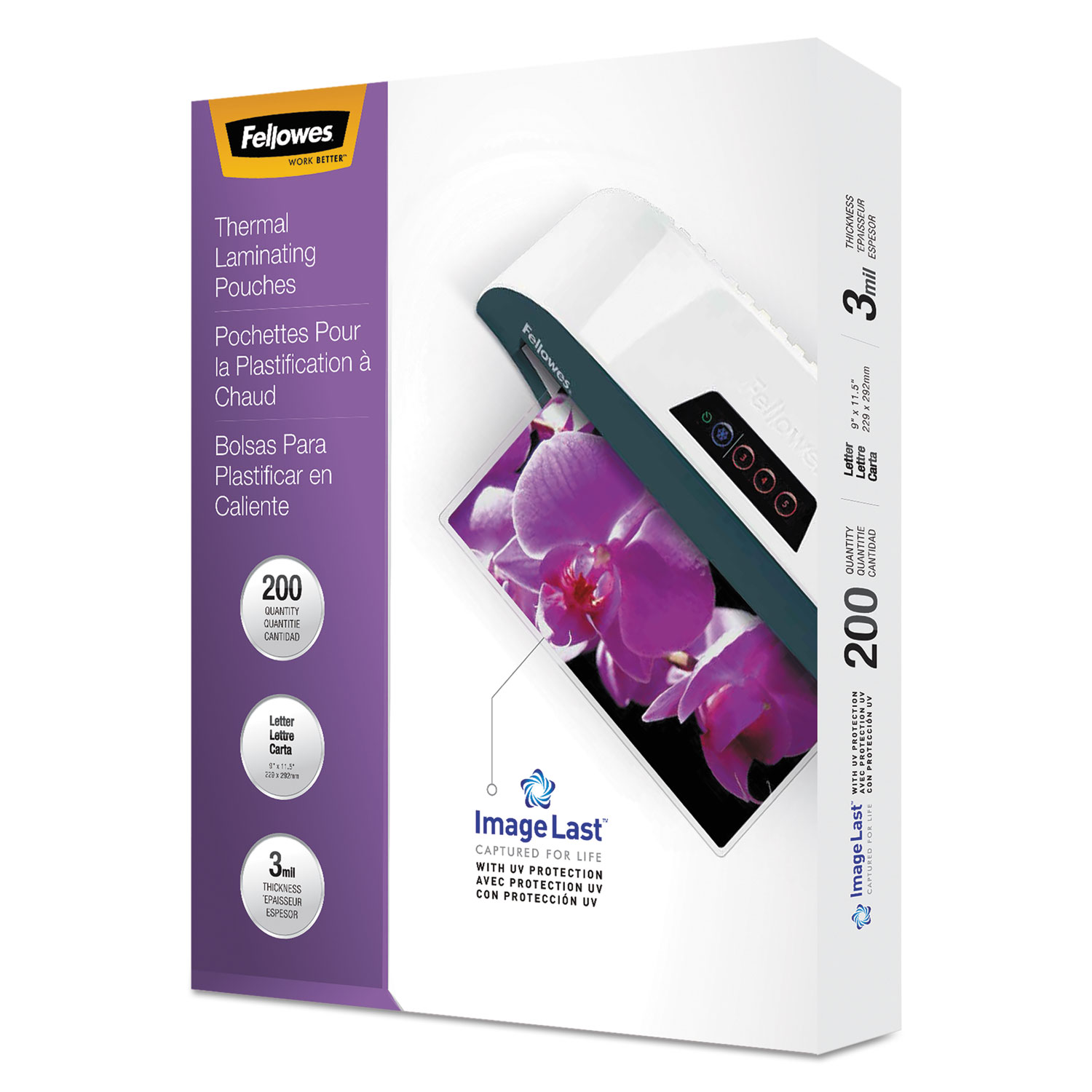  Fellowes 5244101 ImageLast Laminating Pouches with UV Protection, 3 mil, 9 x 11.5, Clear, 200/Pack (FEL5244101) 