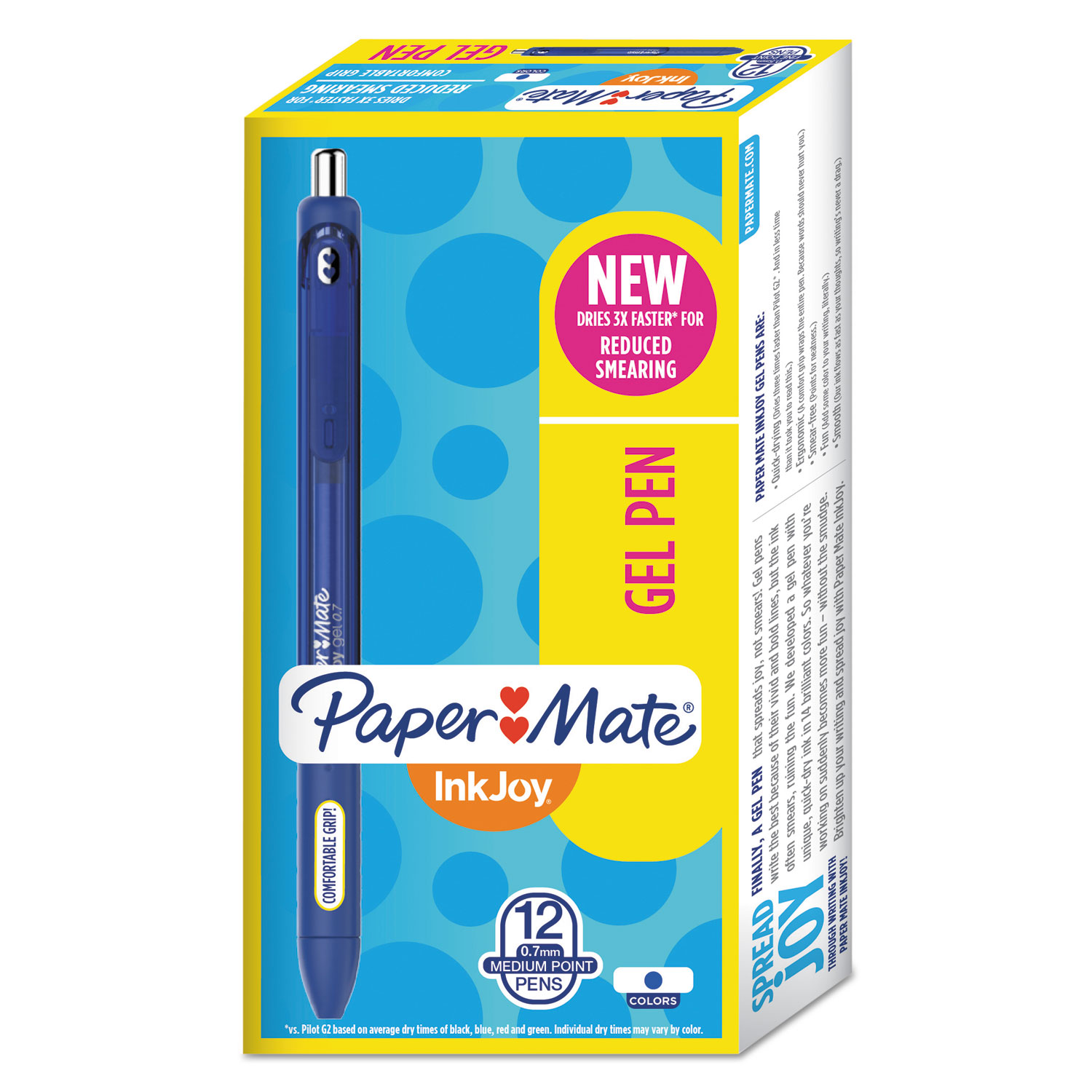  Paper Mate 1951721 InkJoy Retractable Gel Pen, Medium 0.7mm, Blue Ink/Barrel, Dozen (PAP1951721) 