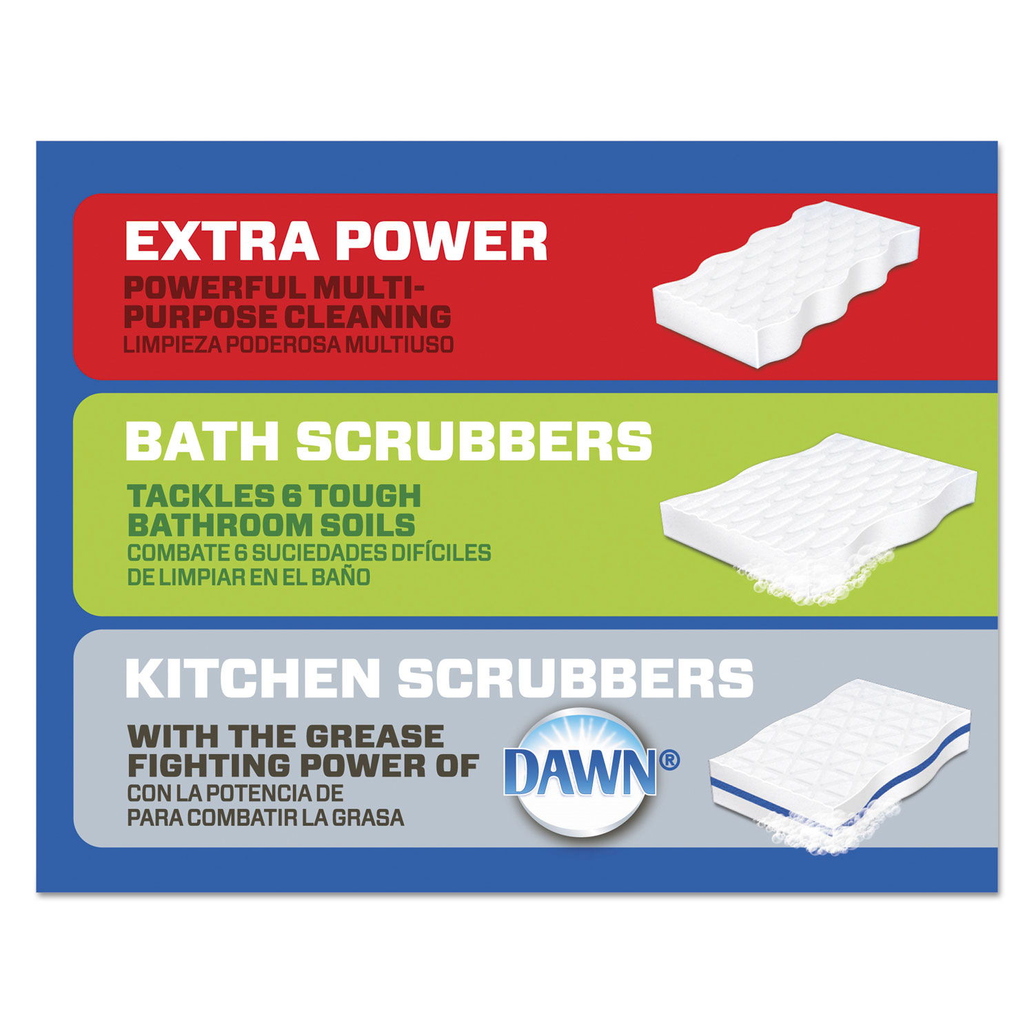 Magic Eraser Foam Pad, 2 2/5 x 4 3/5, Variety Pk, White/Blue, 6/Pk, 3 Pks/Ctn