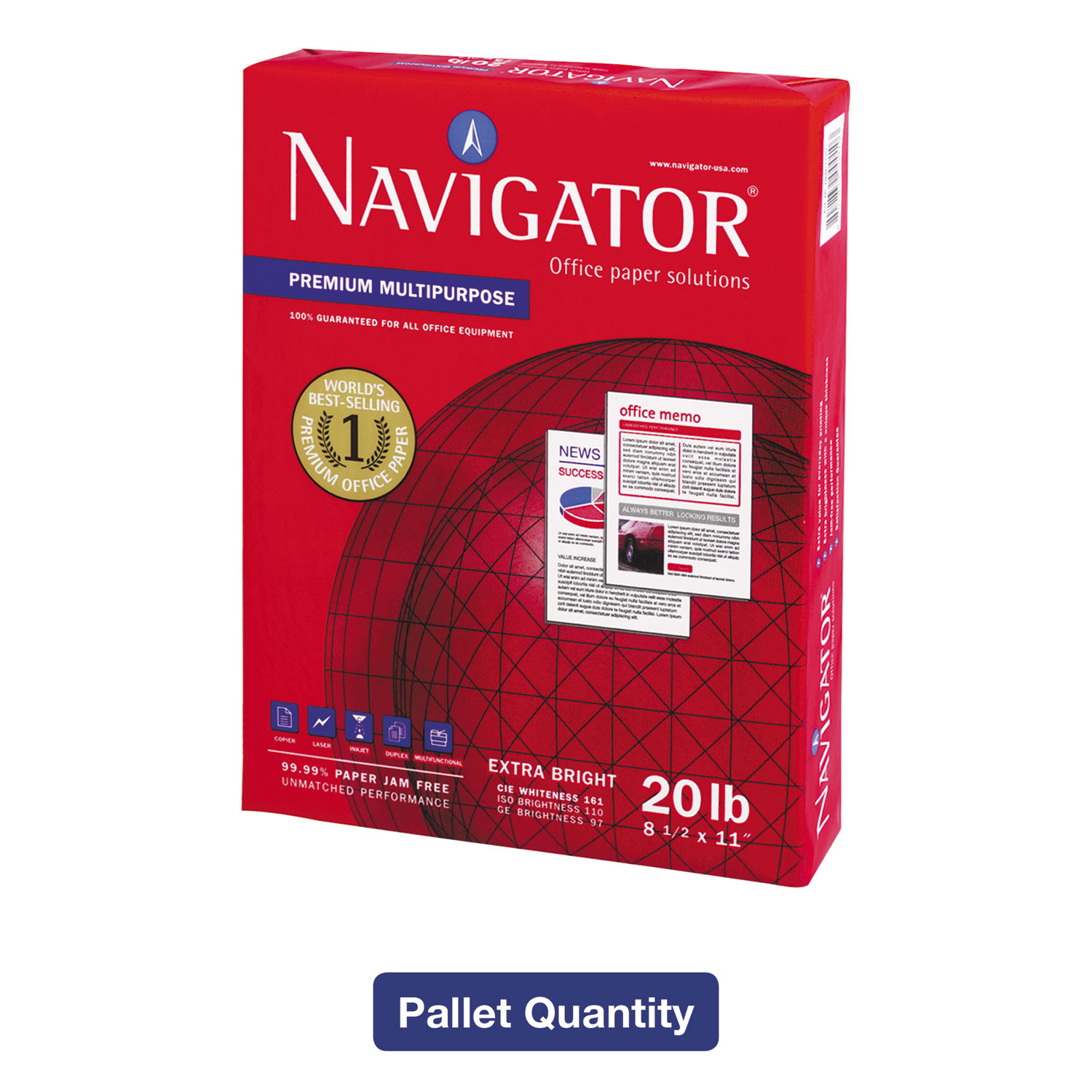  Navigator NMP1120PLT Premium Multipurpose Copy Paper, 97 Bright, 20lb, 8.5 x 11, White, 500 Sheets/Ream, 10 Reams/Carton, 40 Cartons/Pallet (SNANMP1120PLT) 