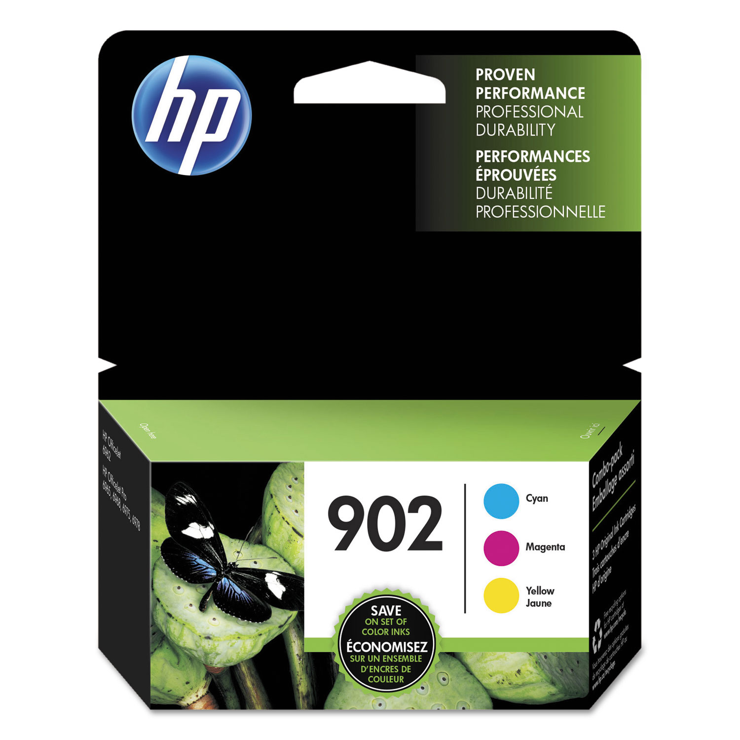 HP 902, (T0A38AN) 3-pack Cyan/Magenta/Yellow Original Ink Cartridges