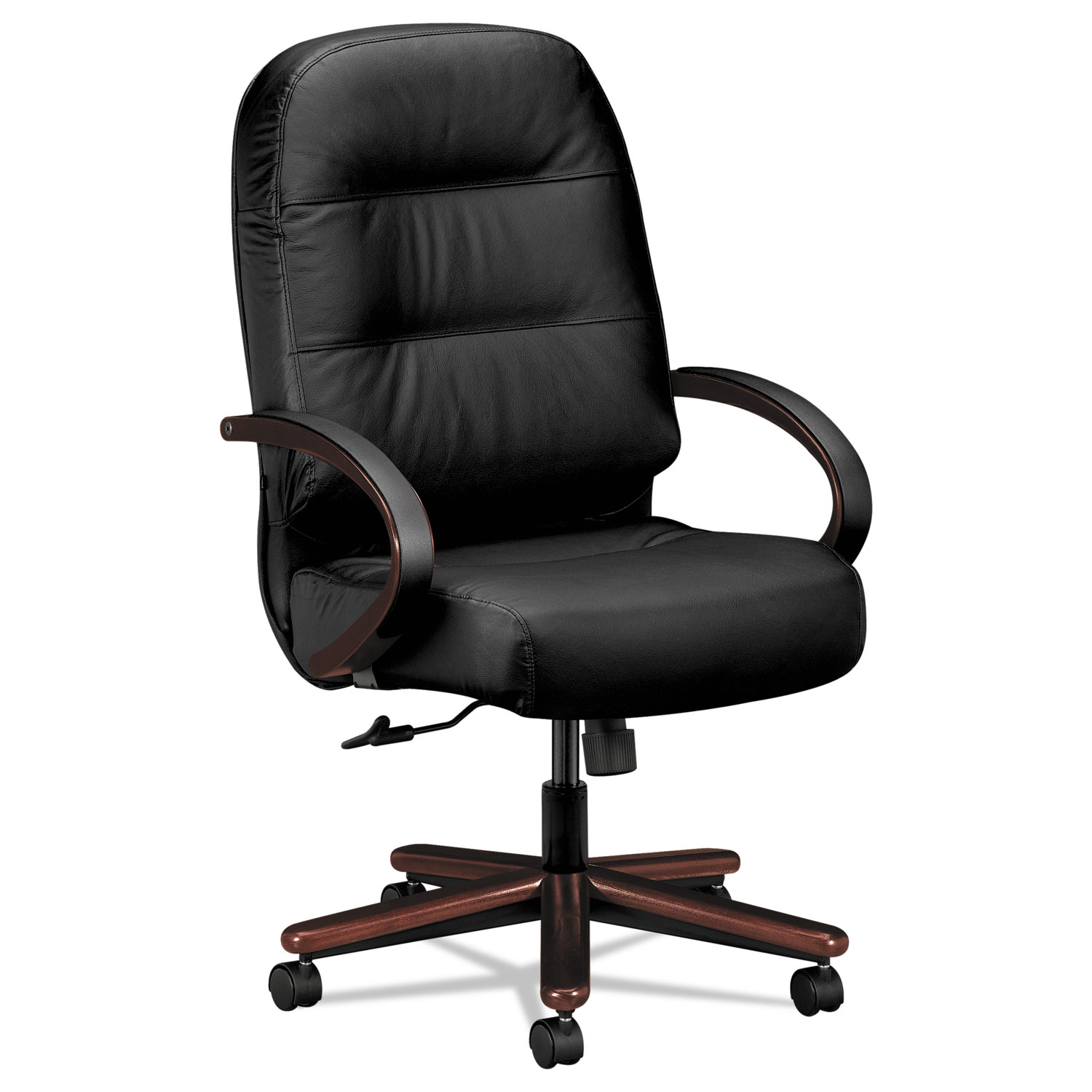 2190 Pillow-Soft Wood Series Executive High-Back Chair, Mahogany/Black Leather