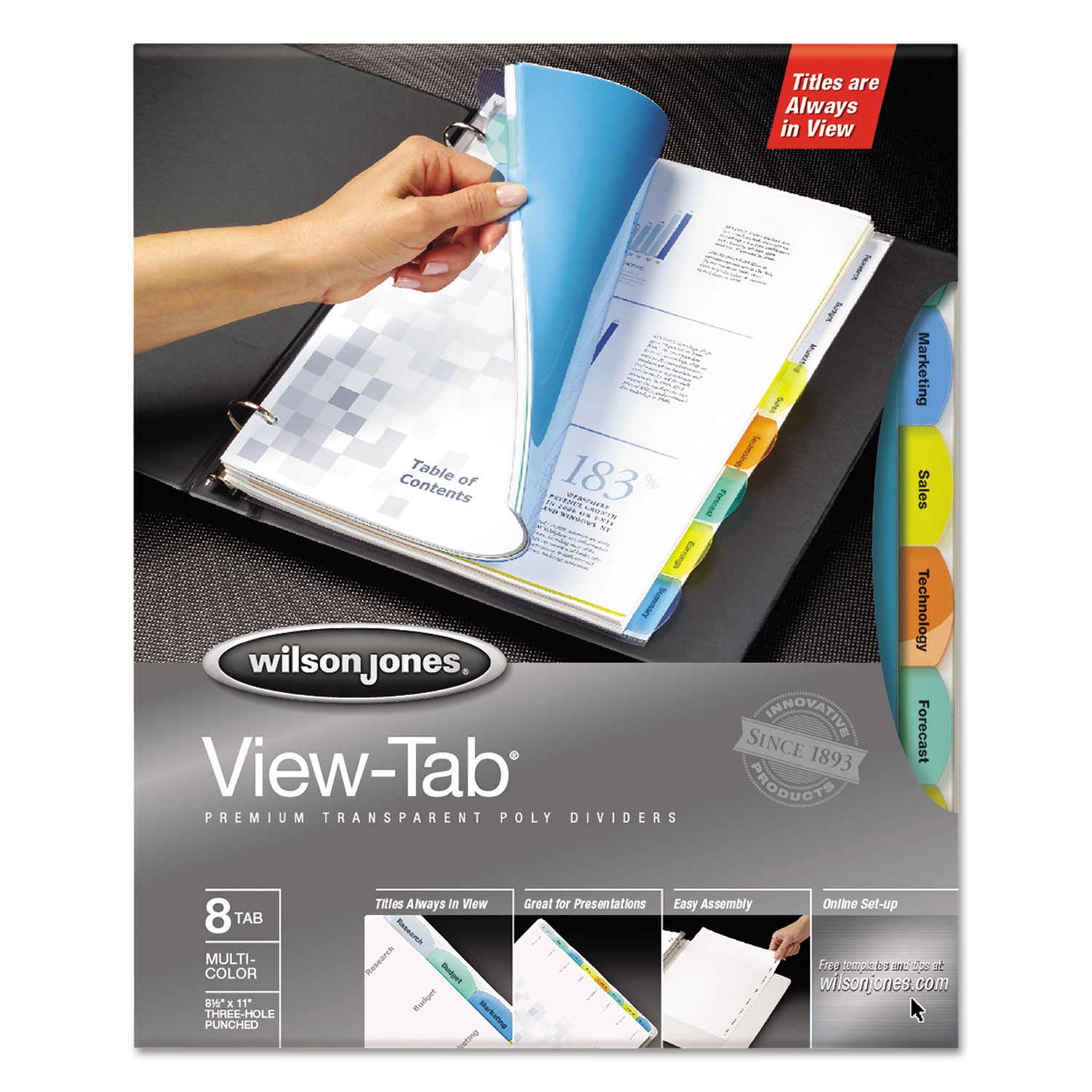 View-Tab Transparent Index Dividers, 8-Tab, Rectangle, Letter, Asstd, 5 Sets/Box