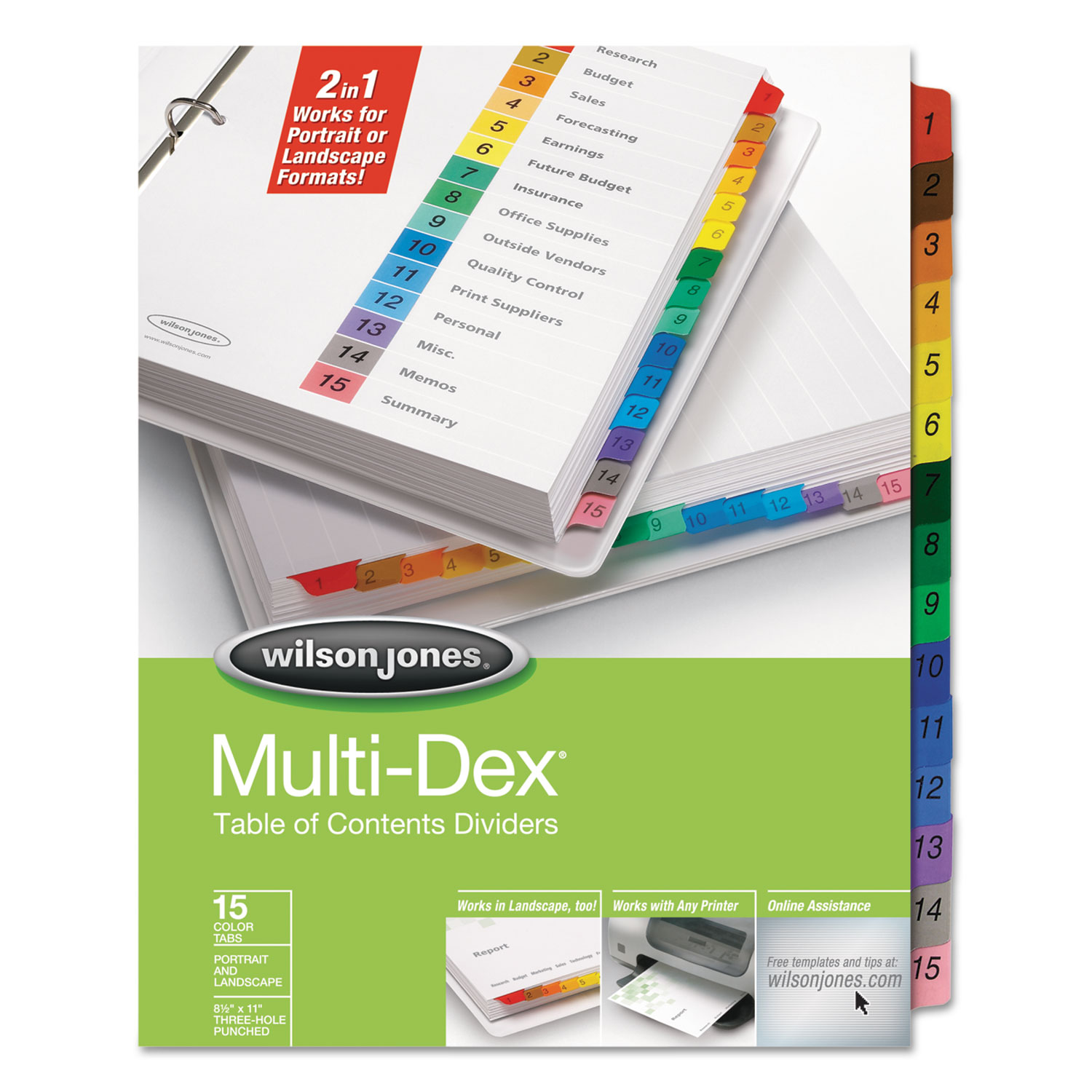 Wilson Jones® Multi-Dex Table of Contents Dividers, 15-Tab, 1 to 15, 11 x 8.5, White, 1 Set