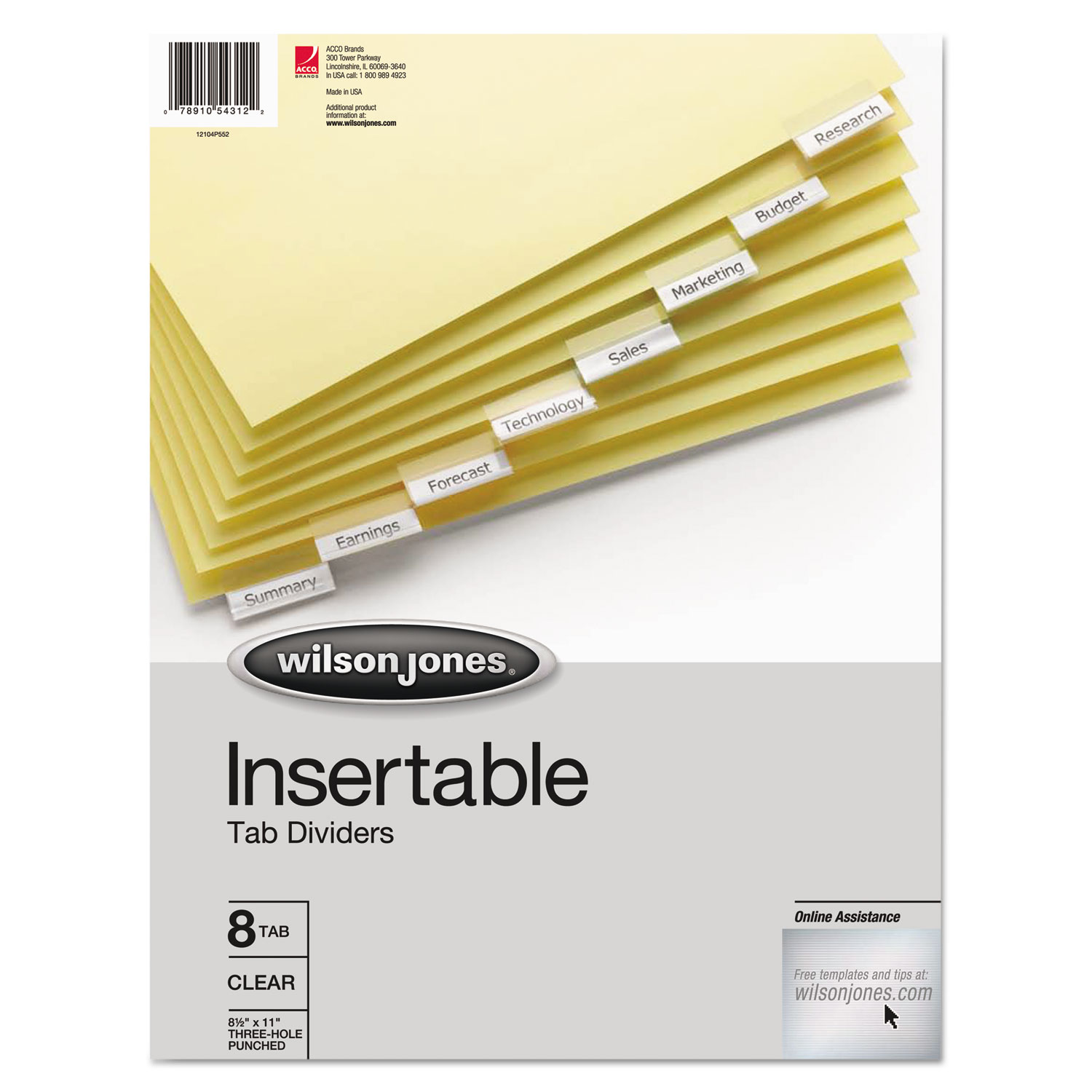 Single-Sided Reinforced Insertable Index, Clear, 8-Tab, Letter, Buff