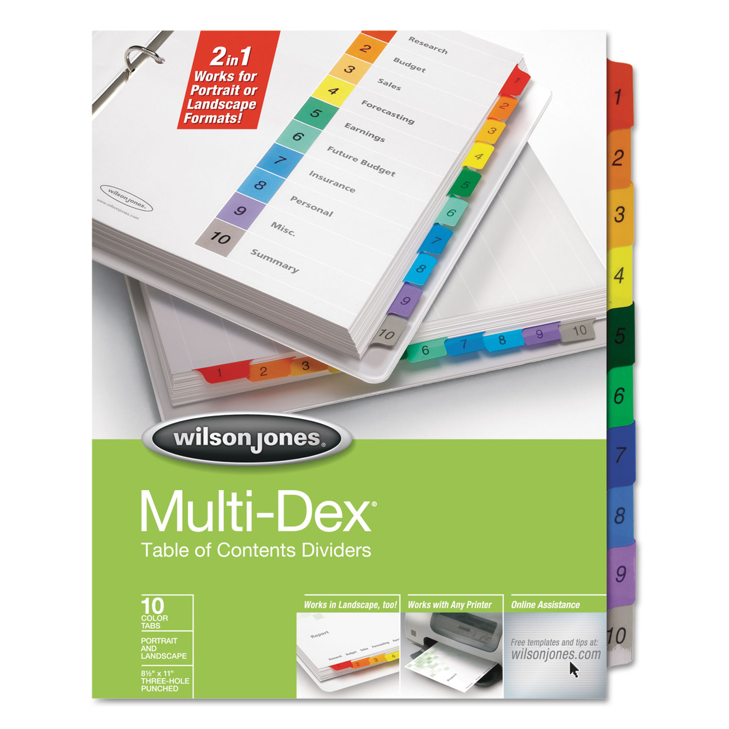 Wilson Jones® Multi-Dex Table of Contents Dividers, 10-Tab, 1 to 10, 11 x 8.5, White, 1 Set